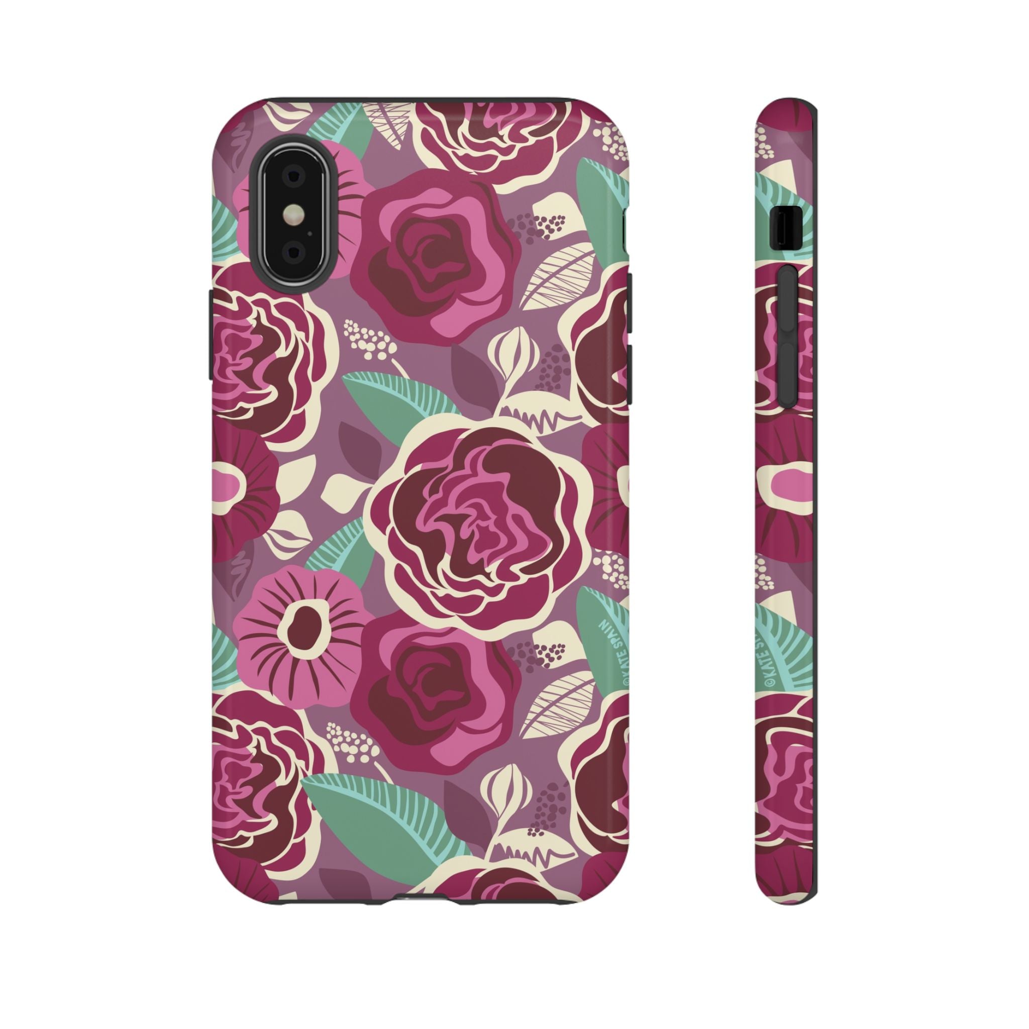 Tea Rose Burgundy Tough iPhone X Case – Glossy | burgundy, magenta, plum botanical rose floral print