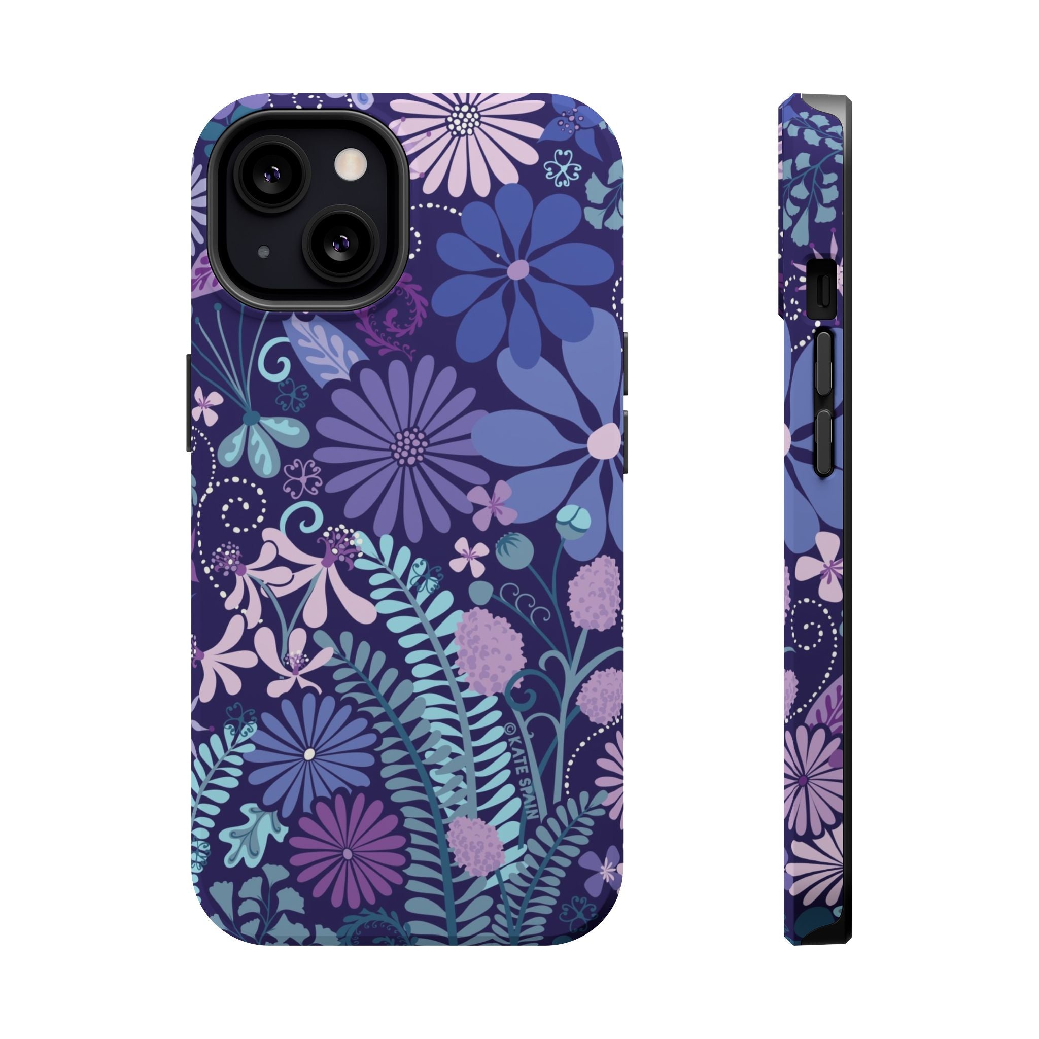 Luxury Terrain MagSafe iPhone 13 Case – Matte | navy, purple, aqua botanical woodland floral print