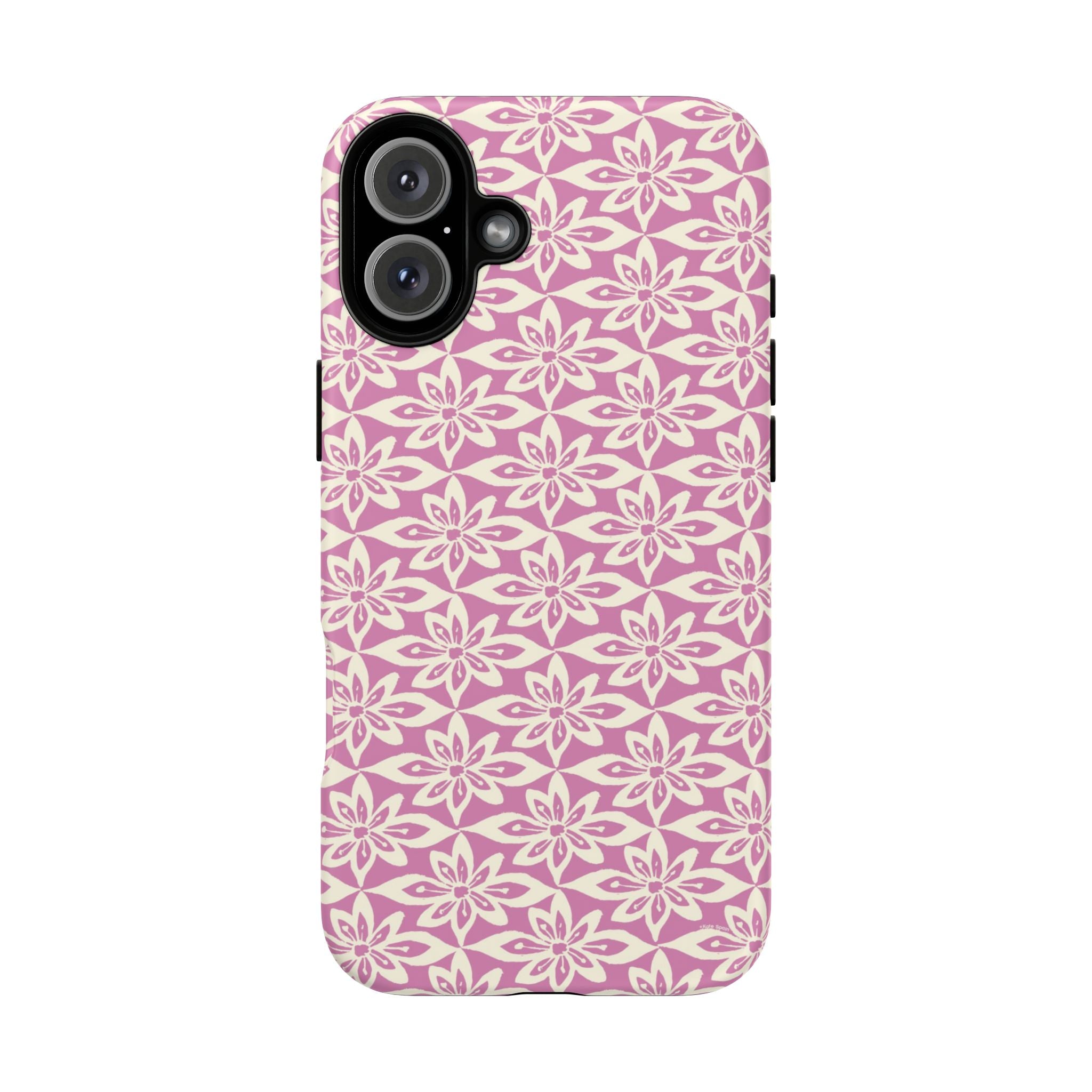 Lily Rose iPhone 16 Plus Case – Matte | graphic white lily print on soft rose — botanical phone case by Kate Spain