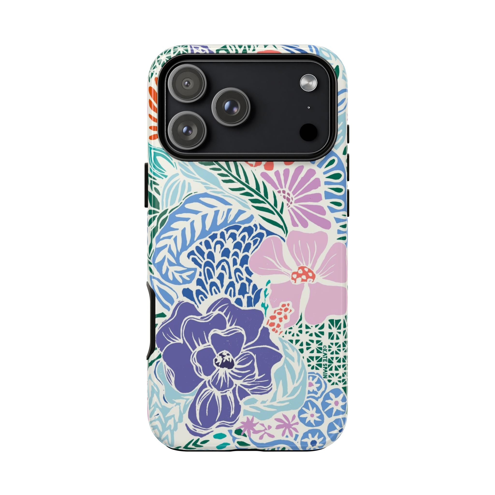 Tropica Tough iPhone 17 Pro Max Case – Glossy | purple, coral, pink, blue botanical tropical floral print