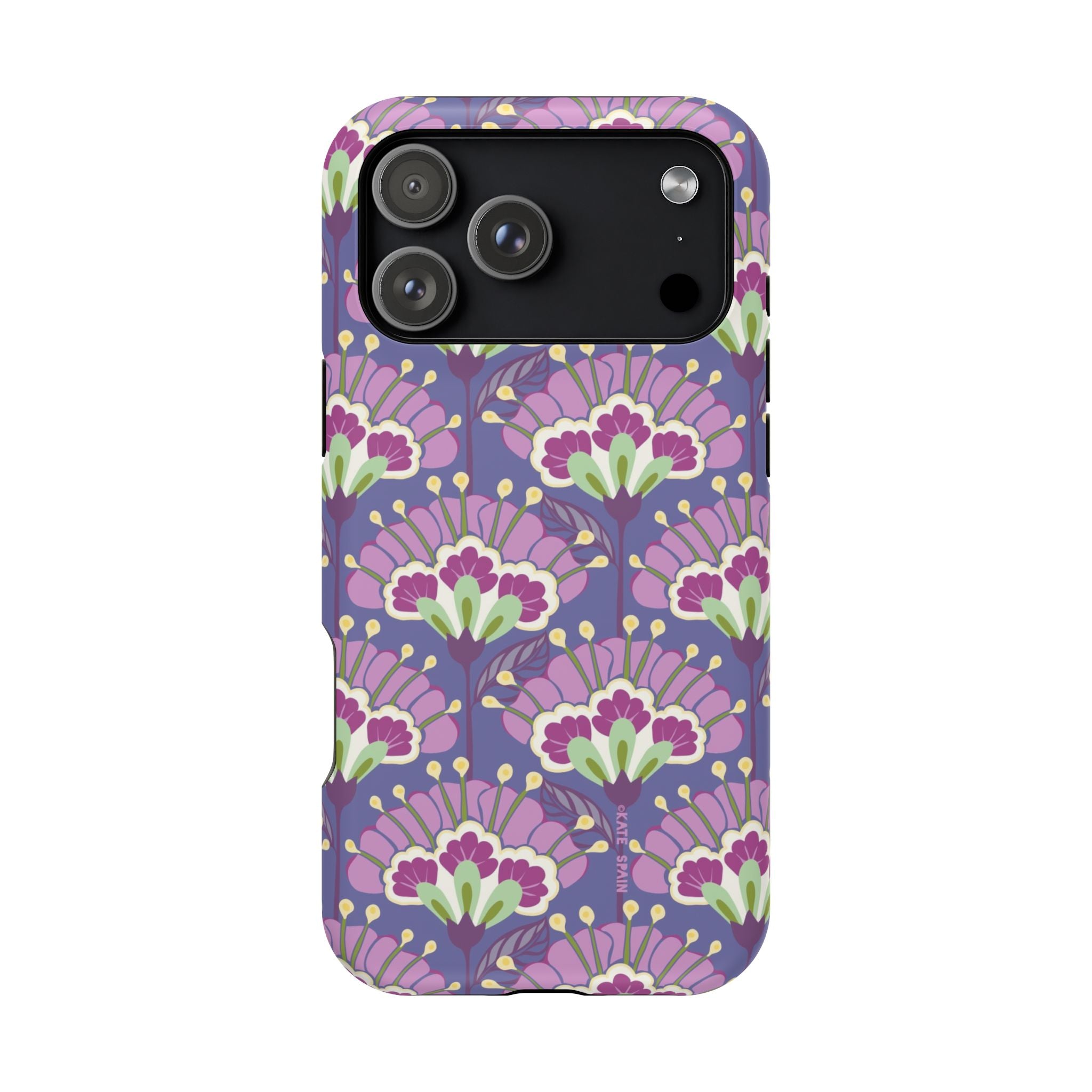 Lantern Flower MagSafe iPhone 17 Pro Max Case – Matte | periwinkle, purple, mauve, sage botanical lantern floral print MagSafe compatible, dual-layer protection