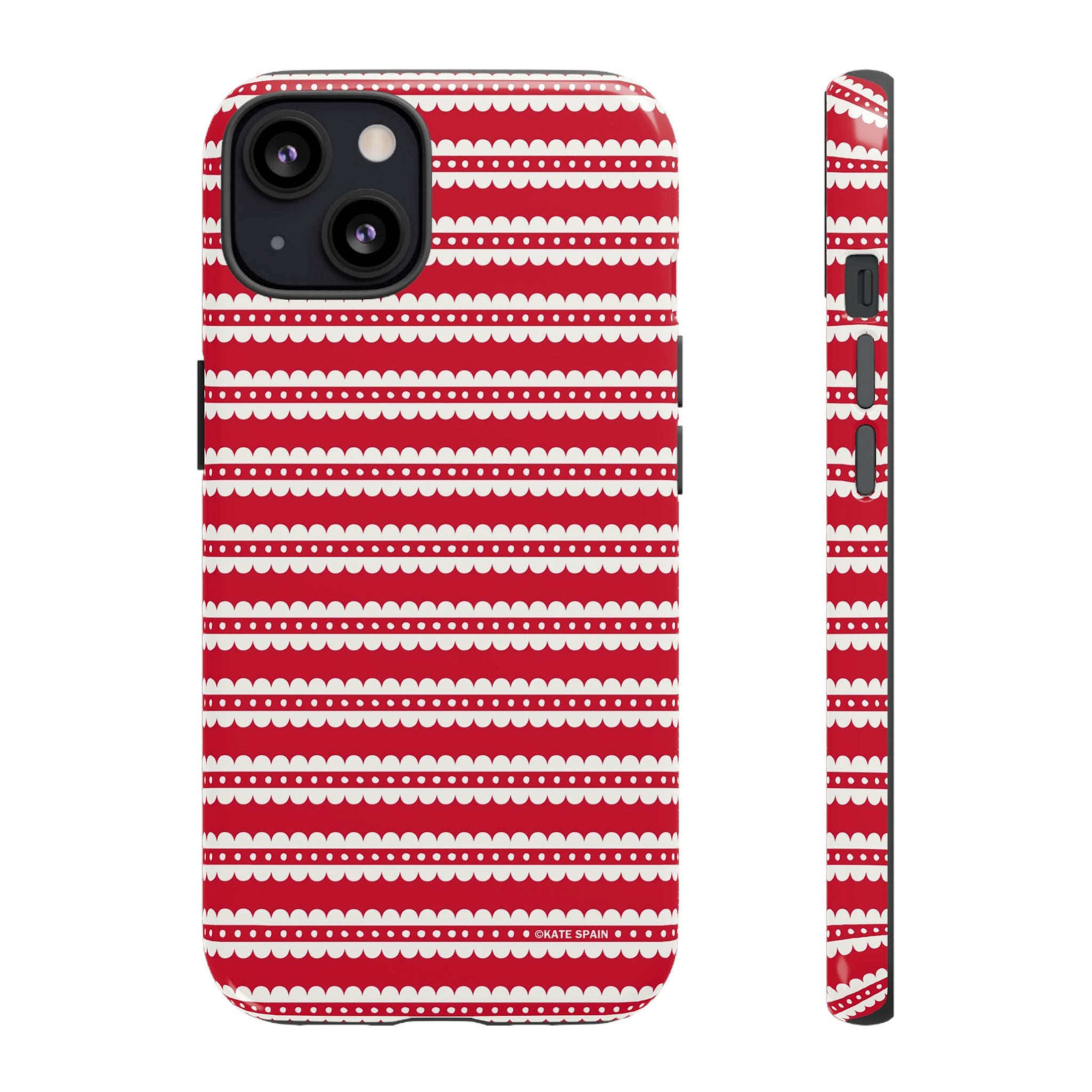 Candy Cane Stripe Tough iPhone 13 Case – Matte | red, cream scalloped candy cane stripe print