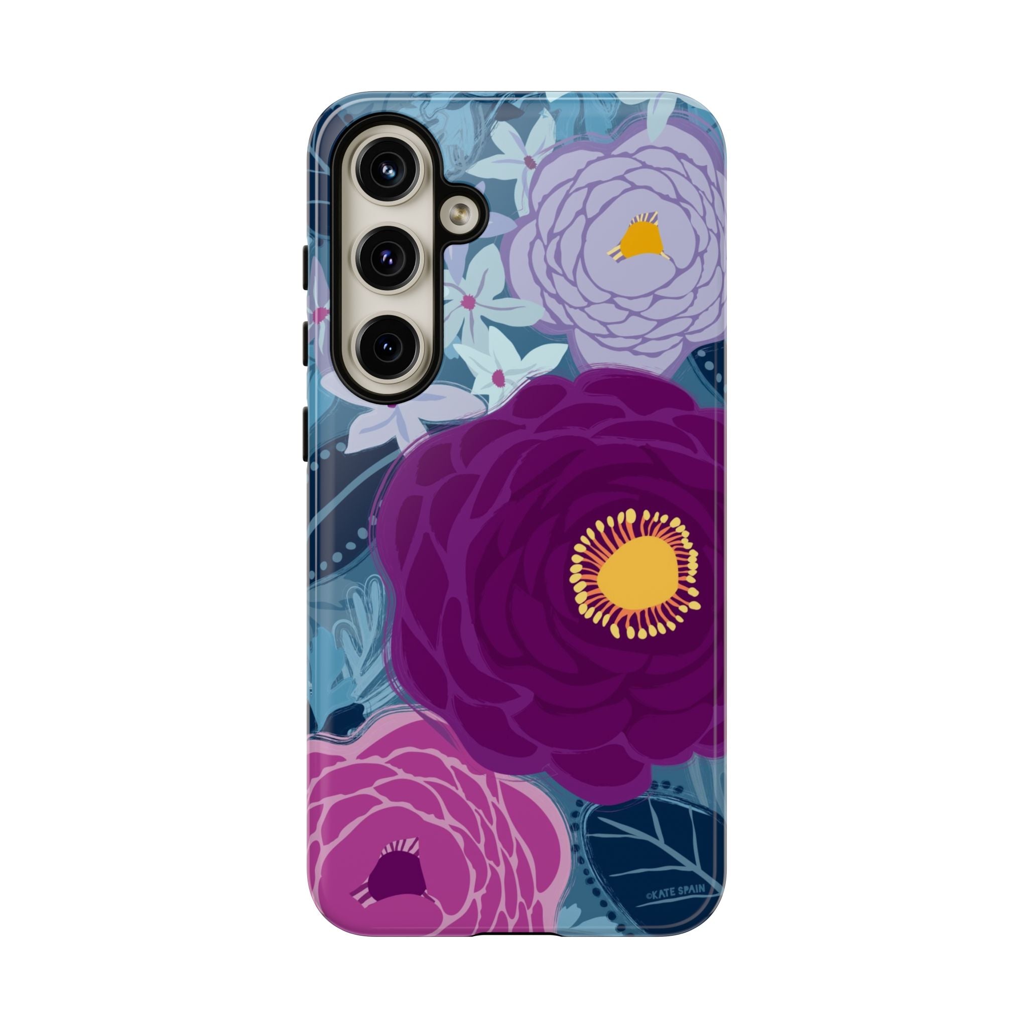 Bloomerie Samsung Tough Case Samsung Galaxy S24 Plus Glossy Case – Matte | navy, purple, magenta botanical peony floral print