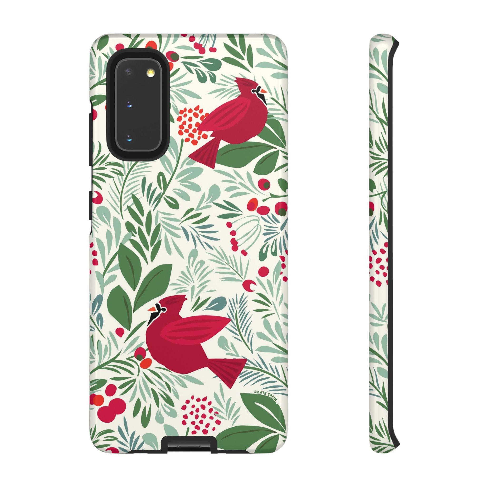 Birds and Berries Samsung Galaxy S20 Case – Glossy | cream, red, green botanical cardinal berry print
