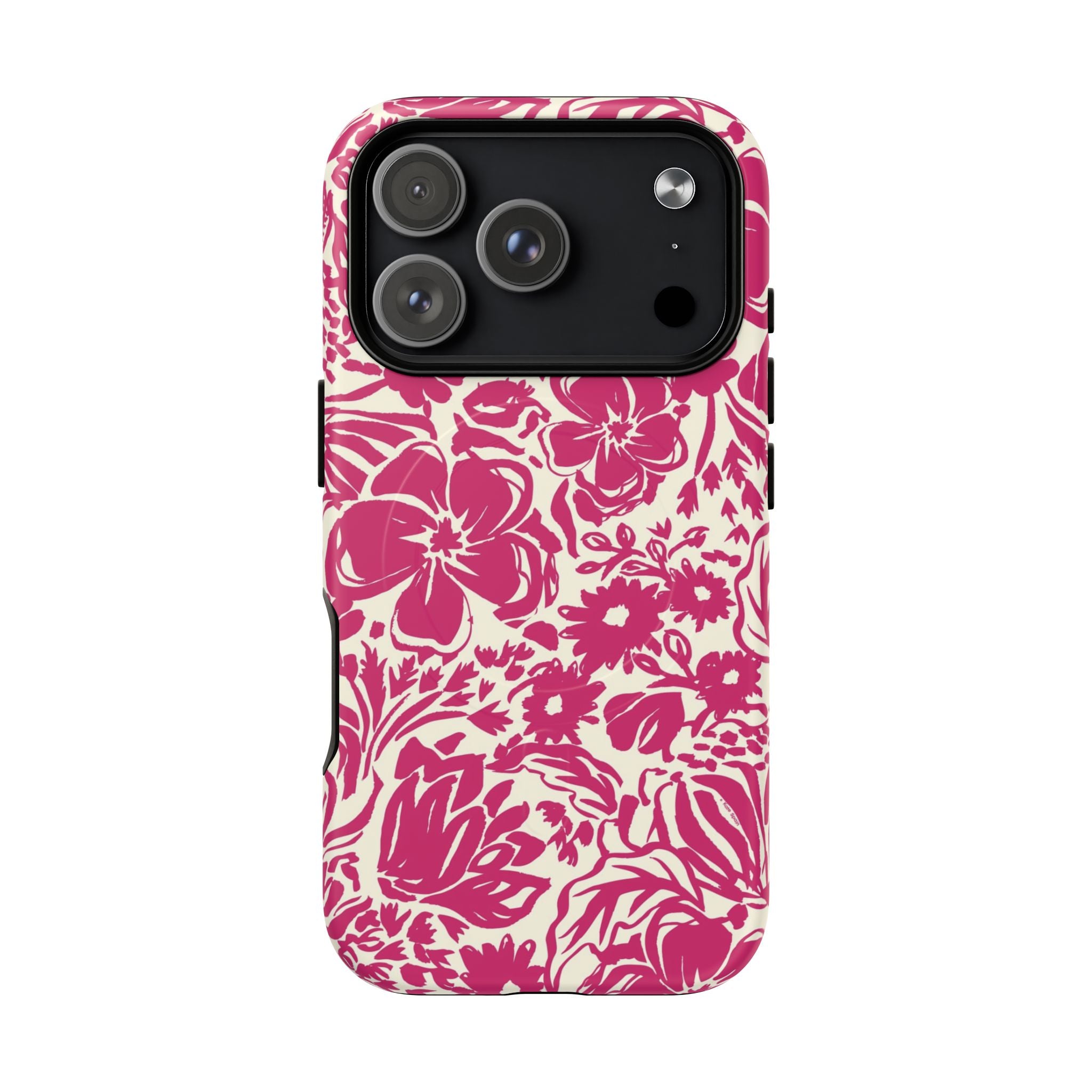 Rhapsody Bright Pink MagSafe iPhone 17 Pro Matte case — bold magenta floral print on cream by Kate Spain