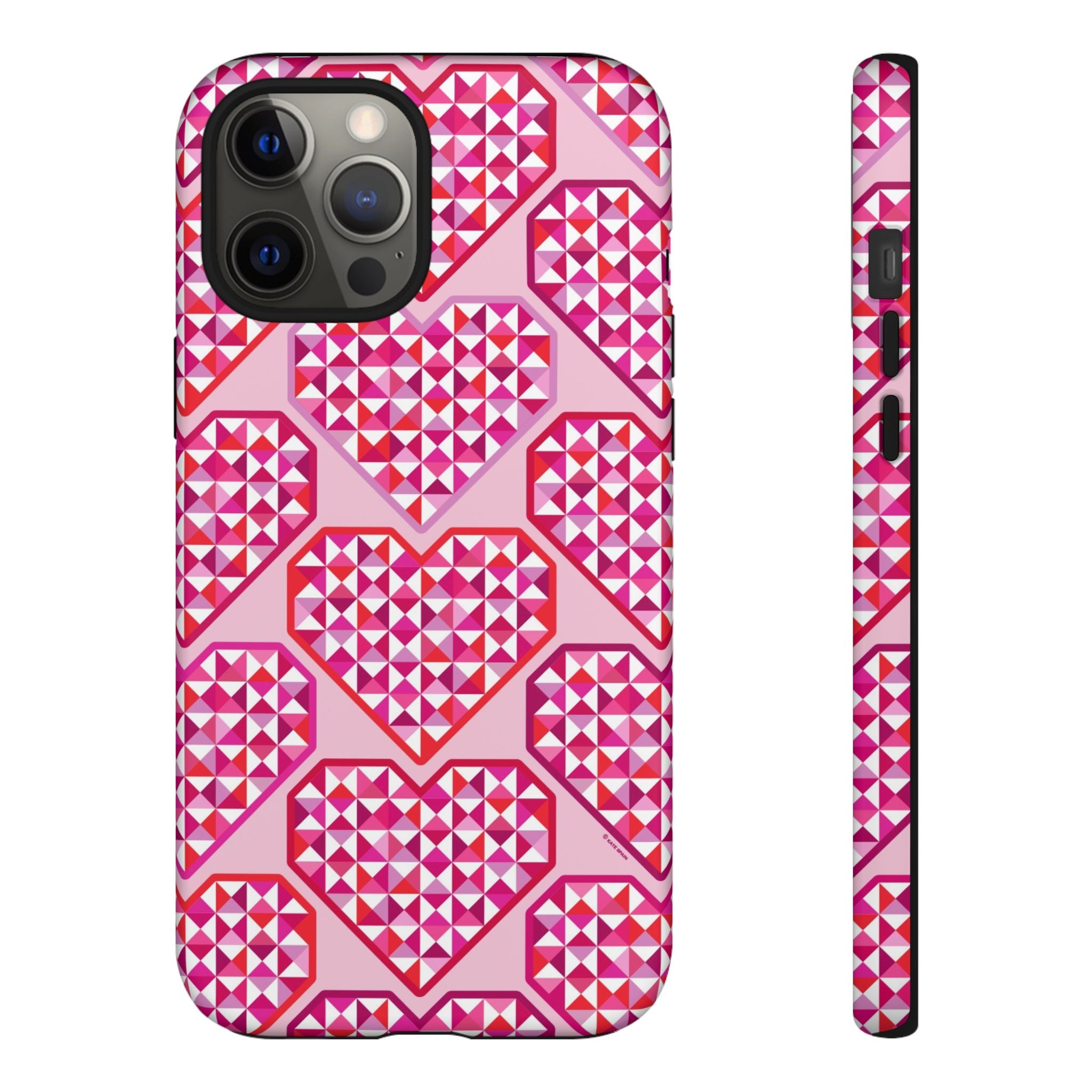 Pink Pyramid Heart Tough iPhone 12 Pro Max Case – Matte | blush, pink, magenta, red geometric pyramid heart print