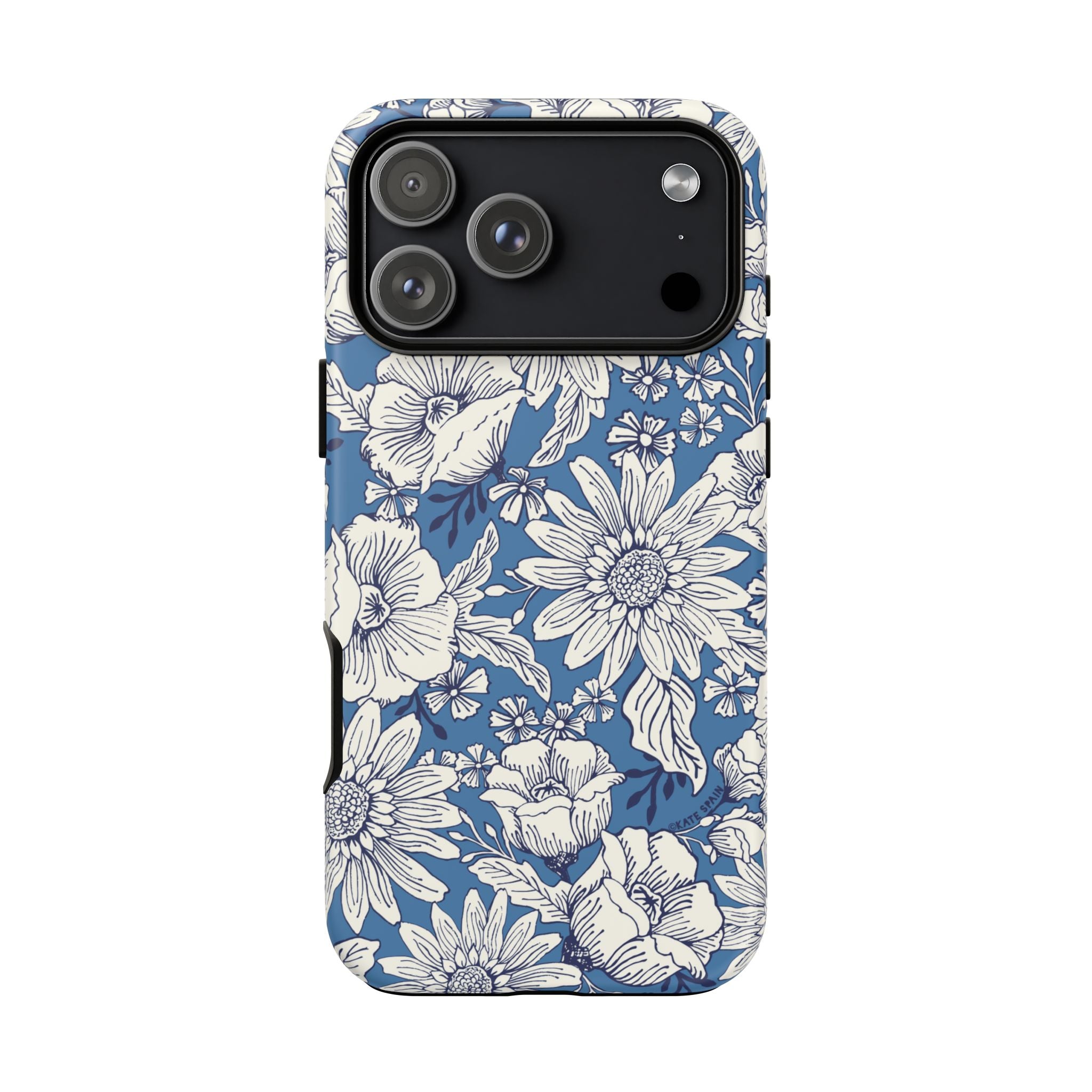 Jardin Tough iPhone 17 Pro Max Case – Matte | blue and cream botanical garden print