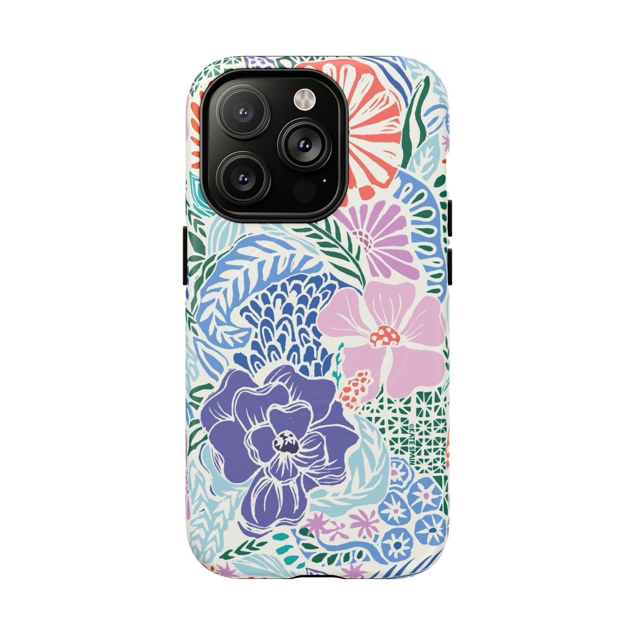 Tropica MagSafe iPhone 14 Pro Case – Matte | purple, coral, pink, blue botanical tropical floral print