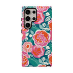 Luxury Tea Rose Teal Samsung Galaxy S24 Ultra Case – Matte | teal, coral, pink botanical rose floral print