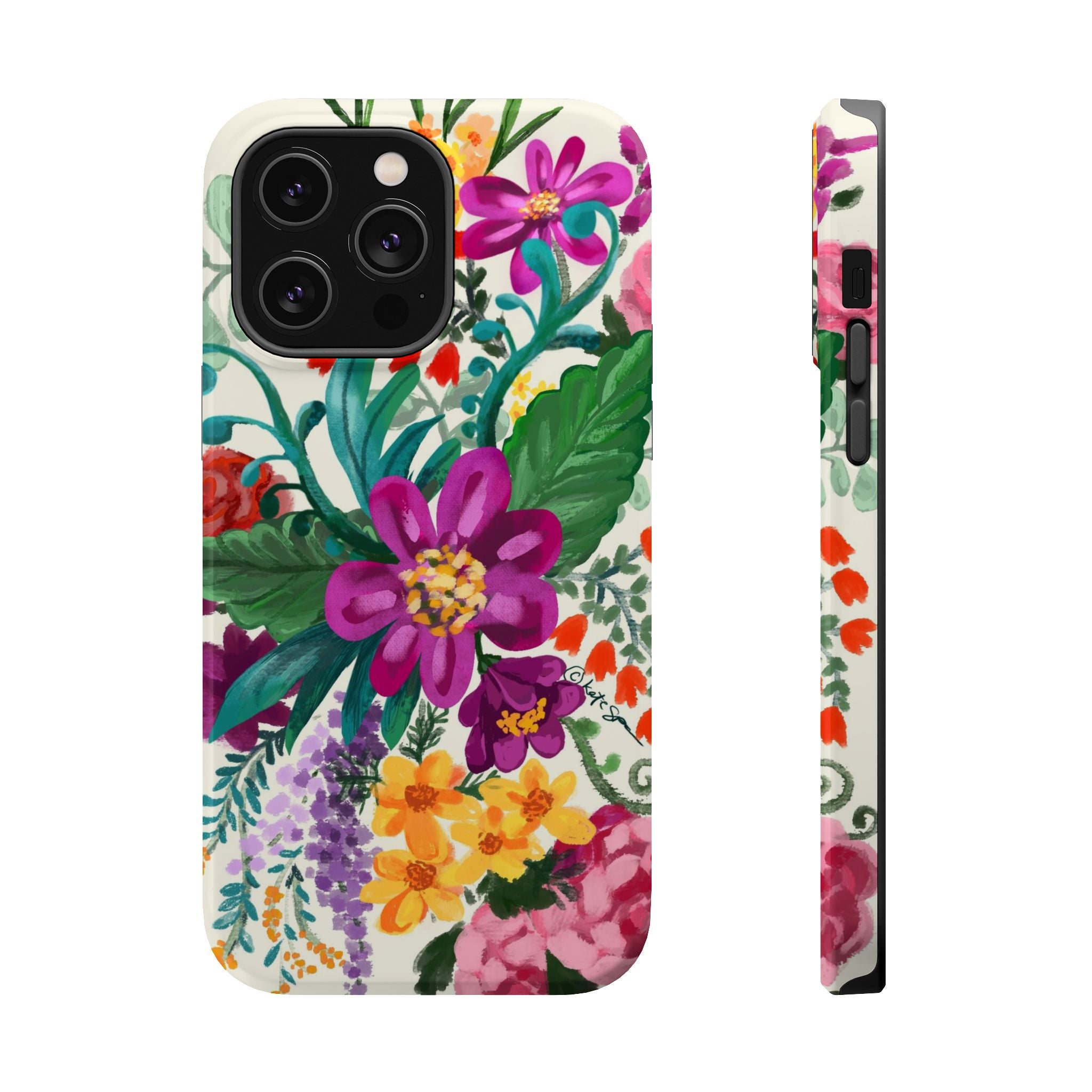 Posy MagSafe iPhone 14 Pro Max Case – Glossy | white, magenta, yellow, purple vibrant botanical floral print