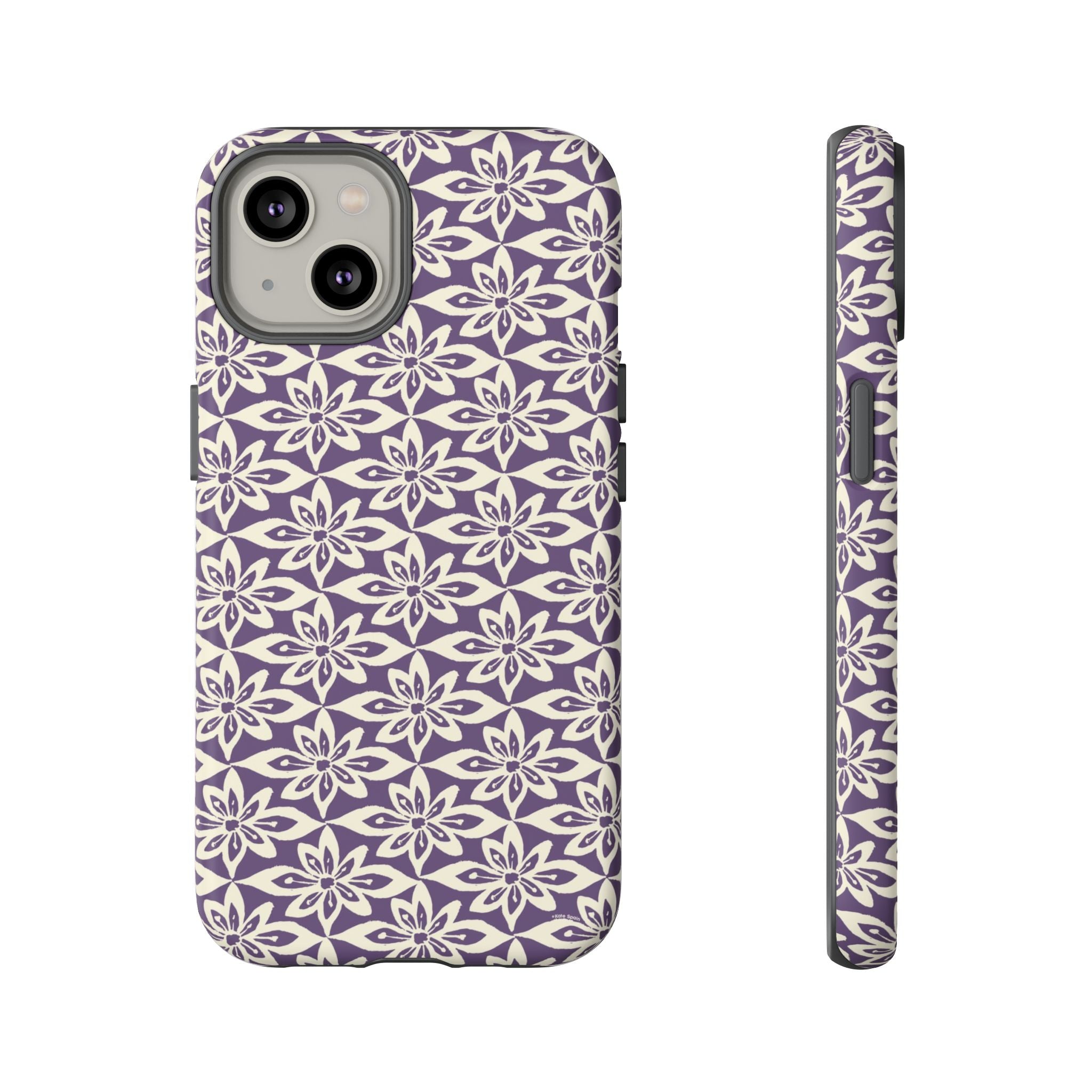 Lily Plum iPhone 14 Case – Matte | graphic white lily print on rich violet — botanical phone case by Kate Spain
