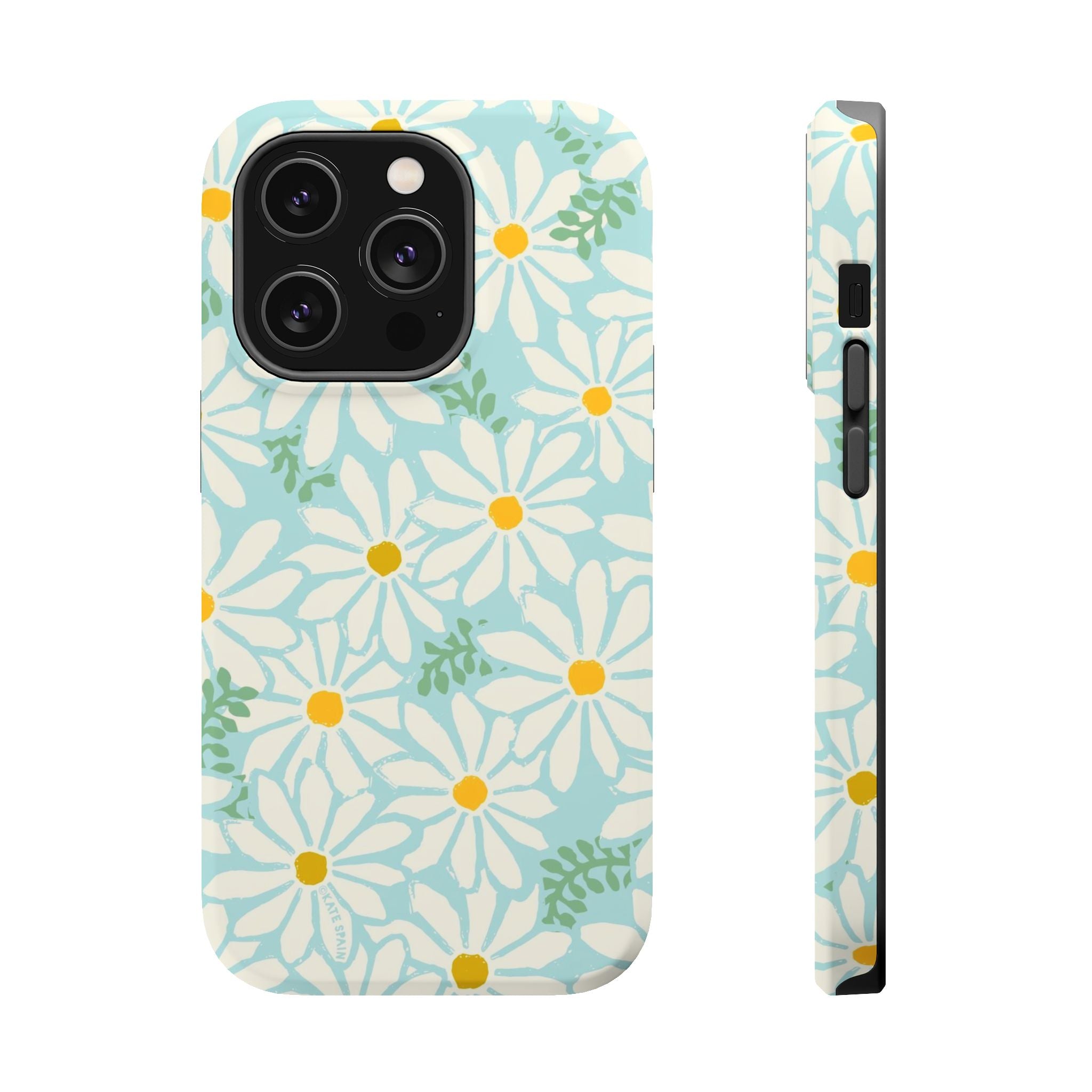 Daisies MagSafe iPhone 14 Pro Case – Matte | white, yellow, aqua watercolor daisy print