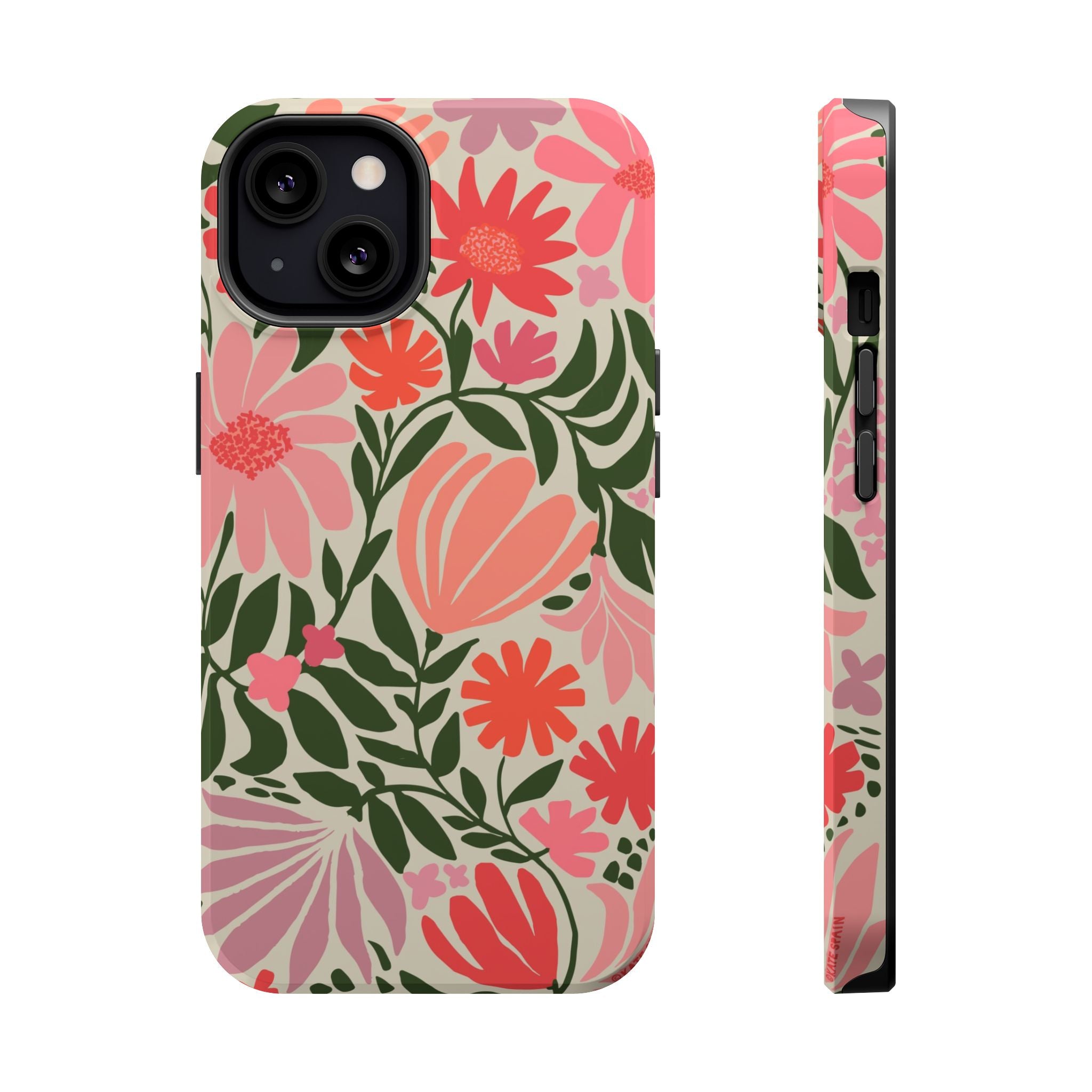 Botanica MagSafe iPhone 13 Case – Glossy | coral, pink, sage green botanical wildflower print