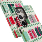 All Wrapped Up Samsung S24 Ultra Case – detail view of camera | cream, red, pink, green, mint geometric gift wrap holiday print