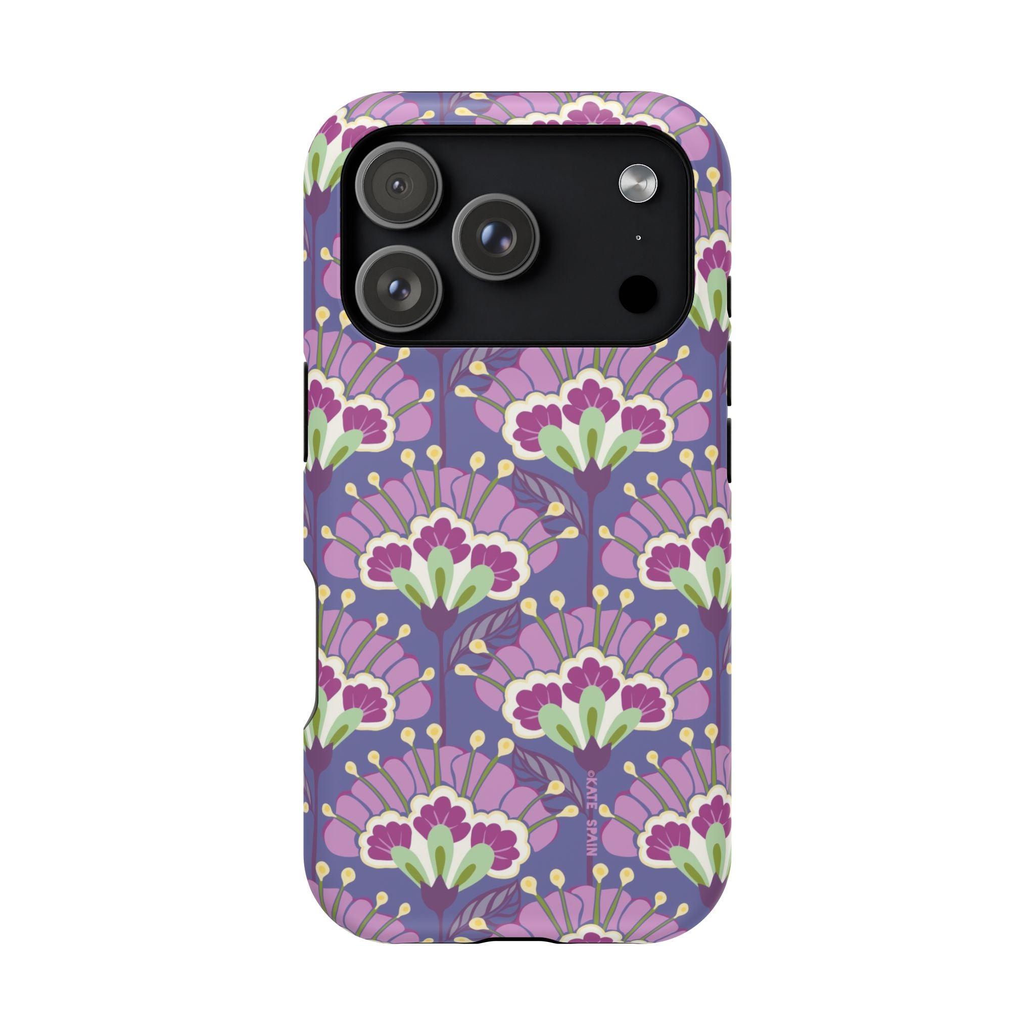 Lantern Flower MagSafe iPhone 17 Pro Case – Matte | periwinkle, purple, mauve, sage botanical lantern floral print MagSafe compatible, dual-layer protection
