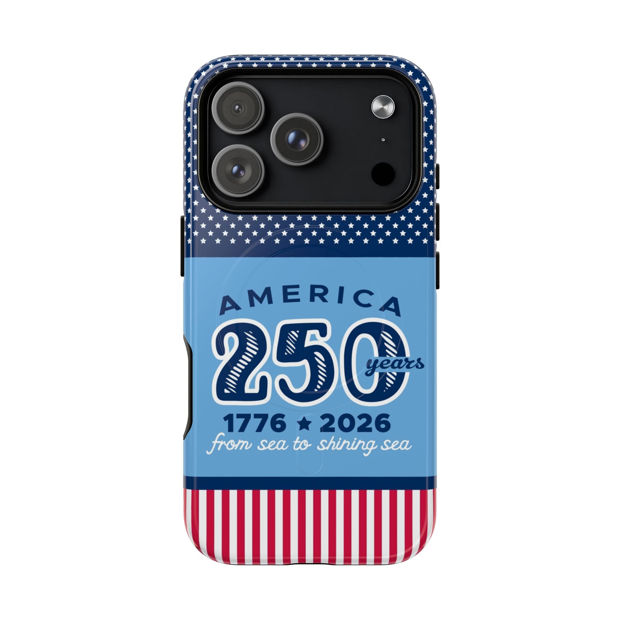 Sea to Shining Sea MagSafe iPhone 17 Pro Case – Glossy | navy, sky blue, red, white American stars & stripes 250th anniversary print