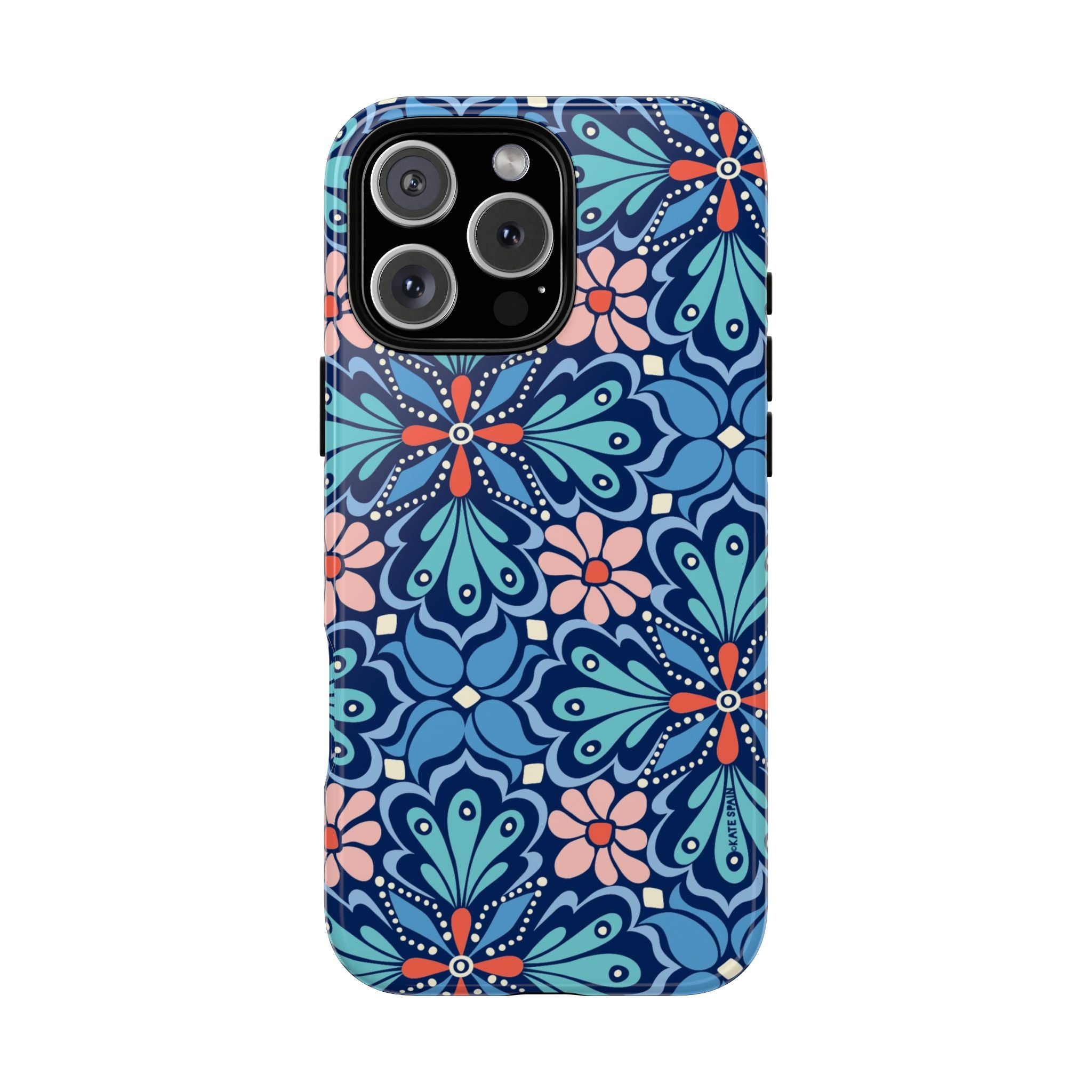 Bolero Tough iPhone 16 Pro Case – Matte | navy, cobalt, blush geometric medallion floral print