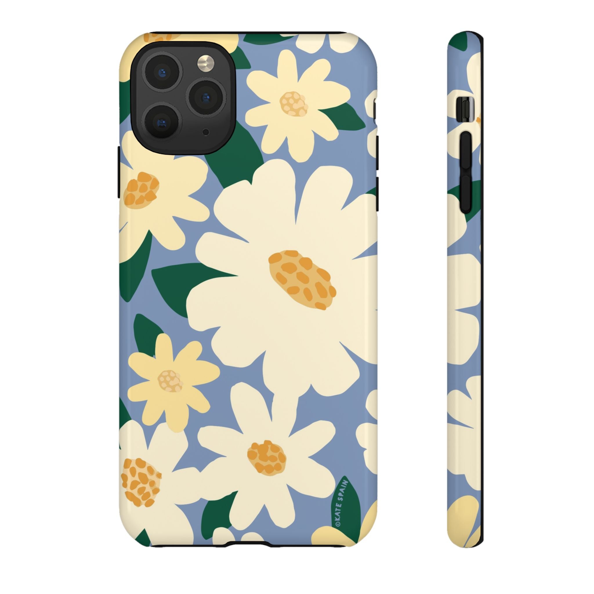 Chamomile Tough iPhone 11 Pro Max Case – Glossy | periwinkle, cream, yellow botanical daisy floral print