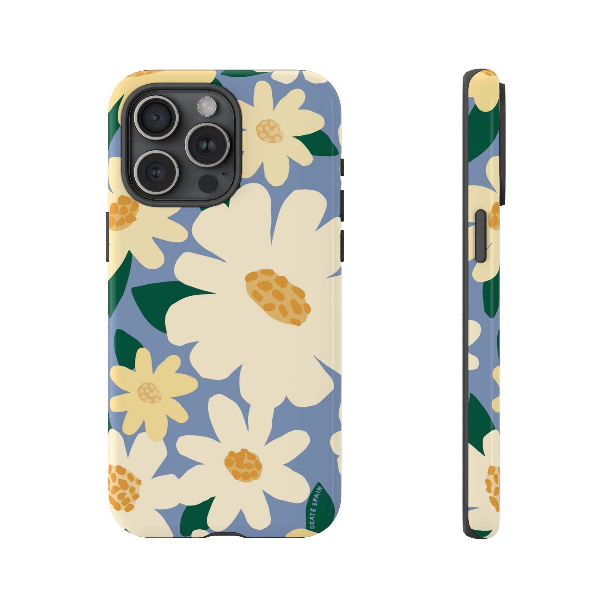 Chamomile Tough iPhone 15 Pro Max Case – Glossy | periwinkle, cream, yellow botanical daisy floral print