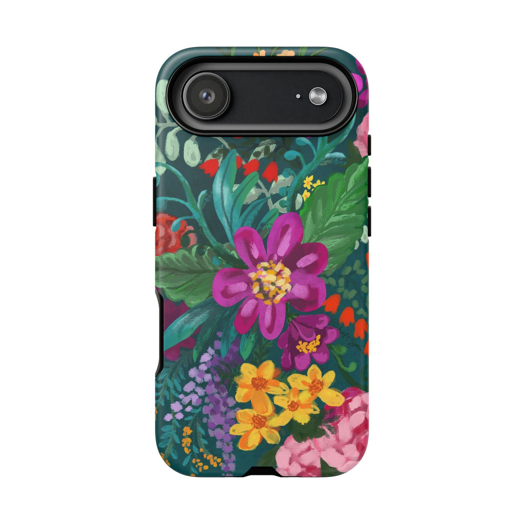 Posy Tough iPhone 17 Air Case – Matte | teal, purple, magenta, yellow botanical wildflower print