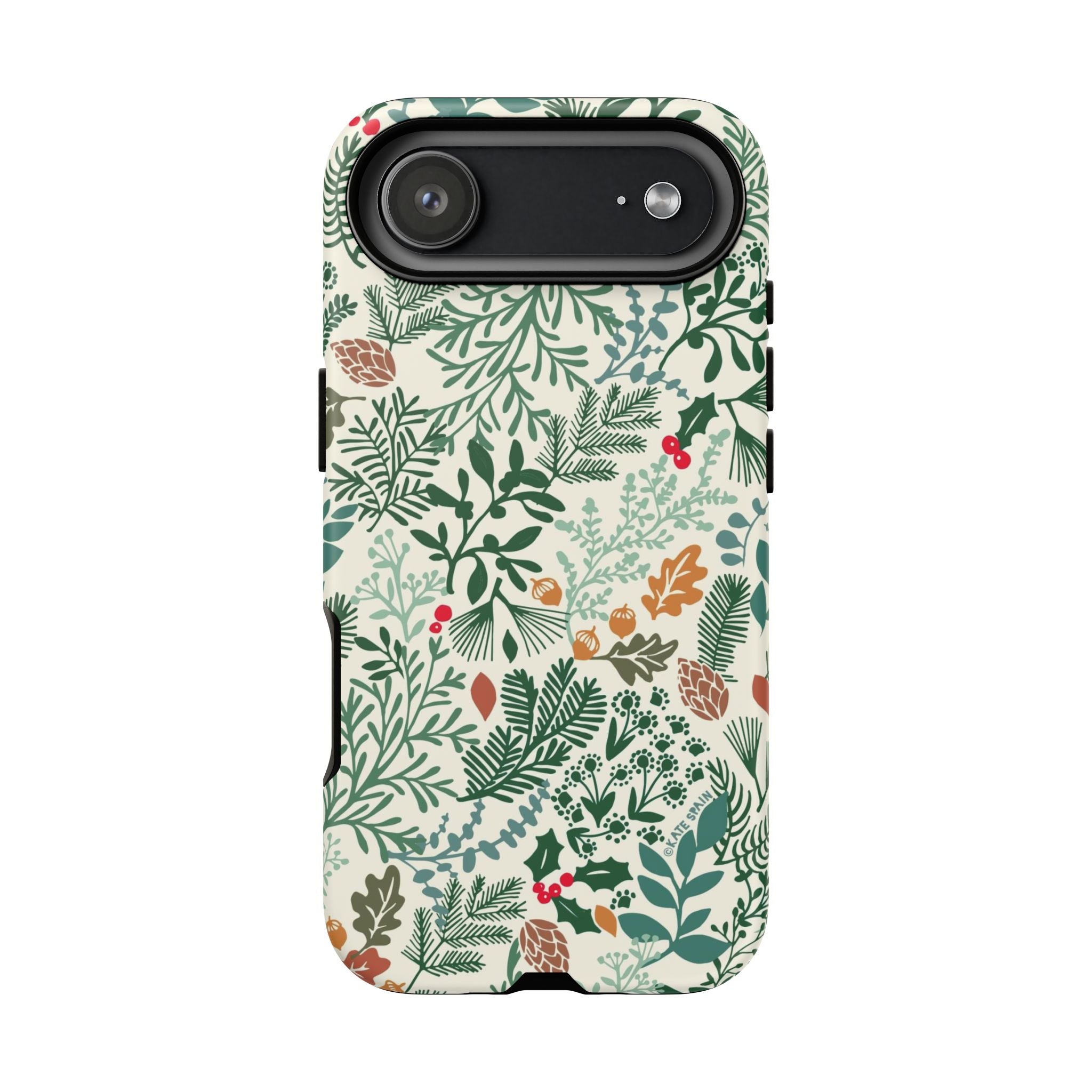 Juniper Tough iPhone 17 Air Case – Matte | cream, green, red botanical woodland print