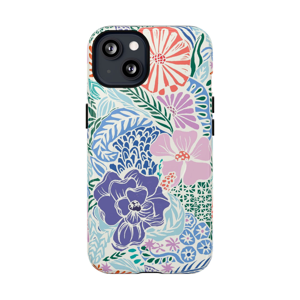 Tropica MagSafe iPhone 13 Case – Glossy | purple, coral, pink, blue botanical tropical floral print