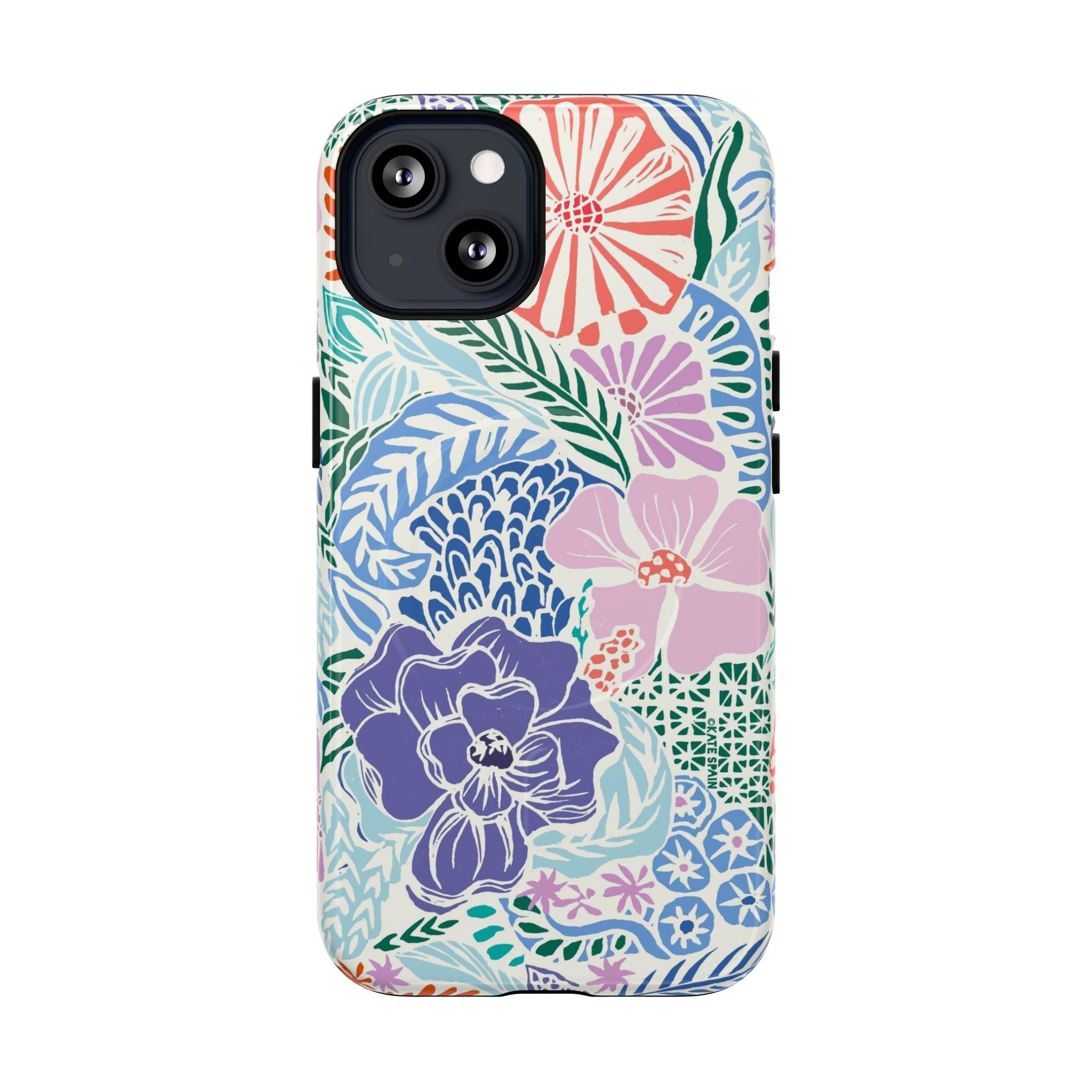 Tropica MagSafe iPhone 13 Case – Glossy | purple, coral, pink, blue botanical tropical floral print
