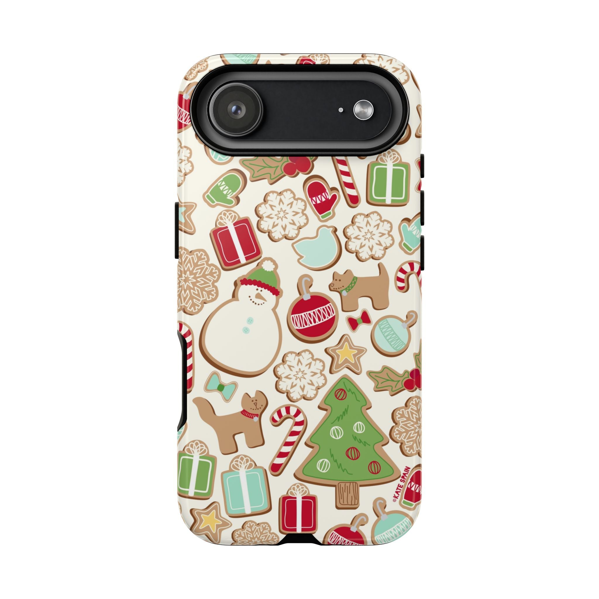 Gingerbread Cookies Tough iPhone 17 Air Case – Glossy | cream, red, green gingerbread holiday cookie print