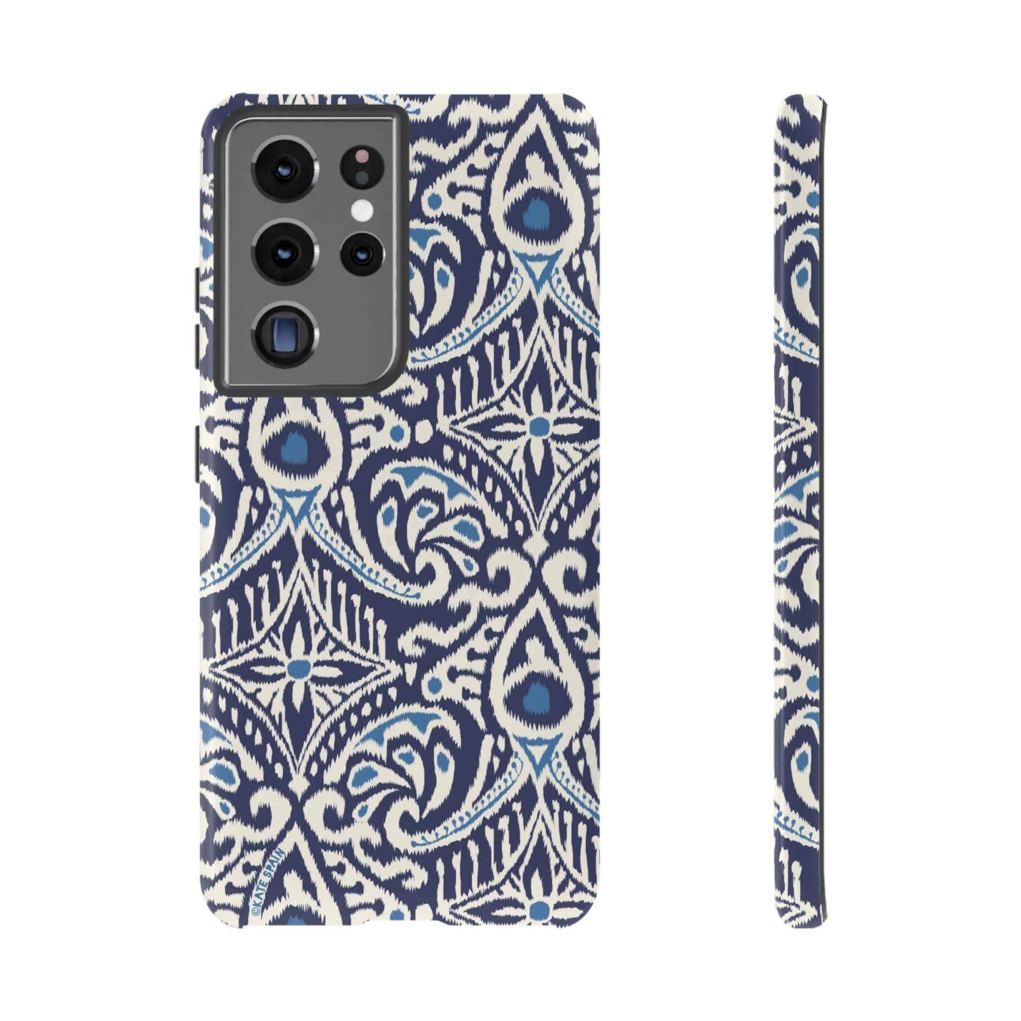 Luxury Ikat Samsung Galaxy S21 Ultra Case – Glossy | navy, white, aqua ikat geometric medallion print