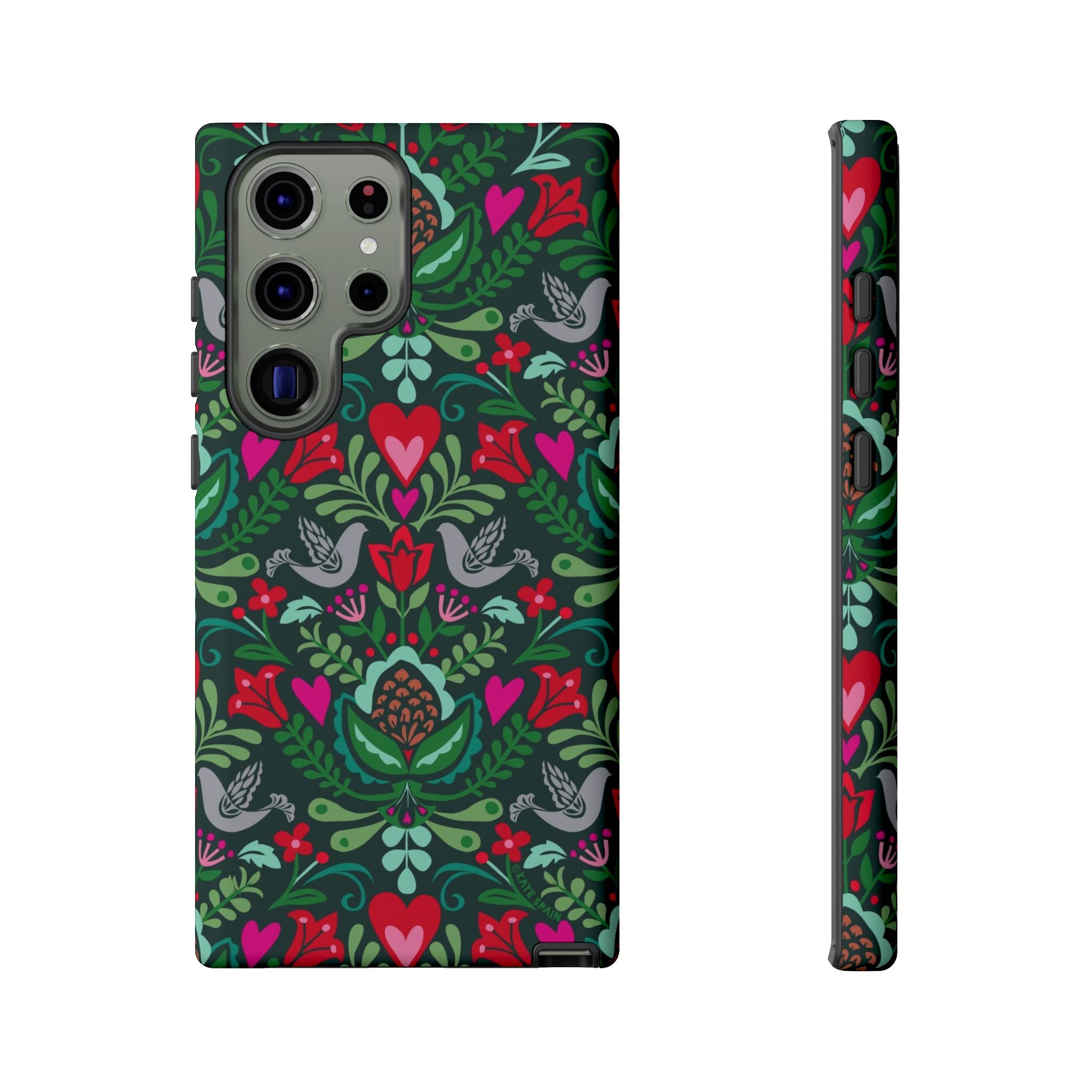 Rosemaling Samsung Galaxy S23 Ultra Case – Matte | forest green, red, pink rosemaling floral print