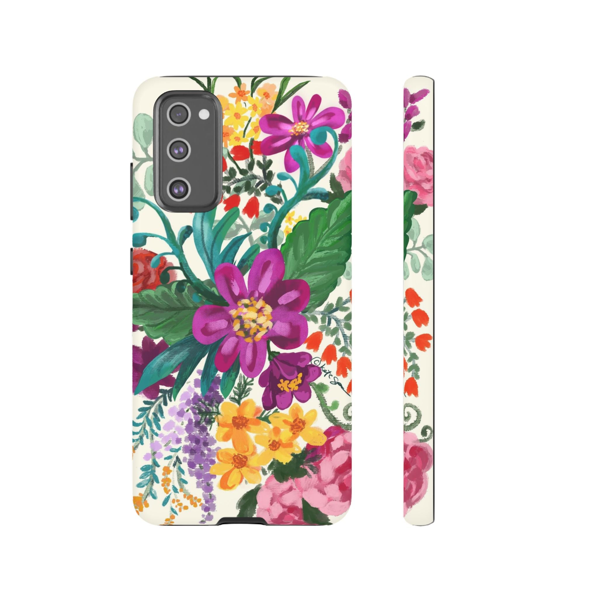 Tropical Posy Samsung Galaxy S20 FE Case – Matte | white, magenta, yellow, purple vibrant botanical floral print