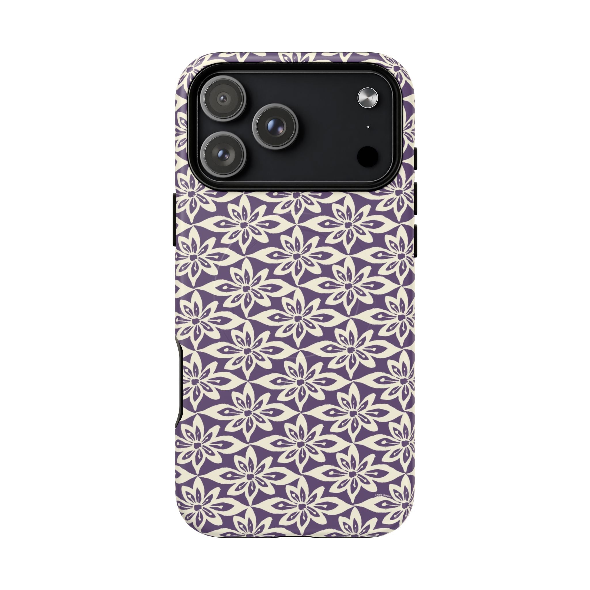 Lily Plum MagSafe iPhone 17 Pro Max Case – Matte | graphic white lily print on rich violet — botanical MagSafe case by Kate Spain