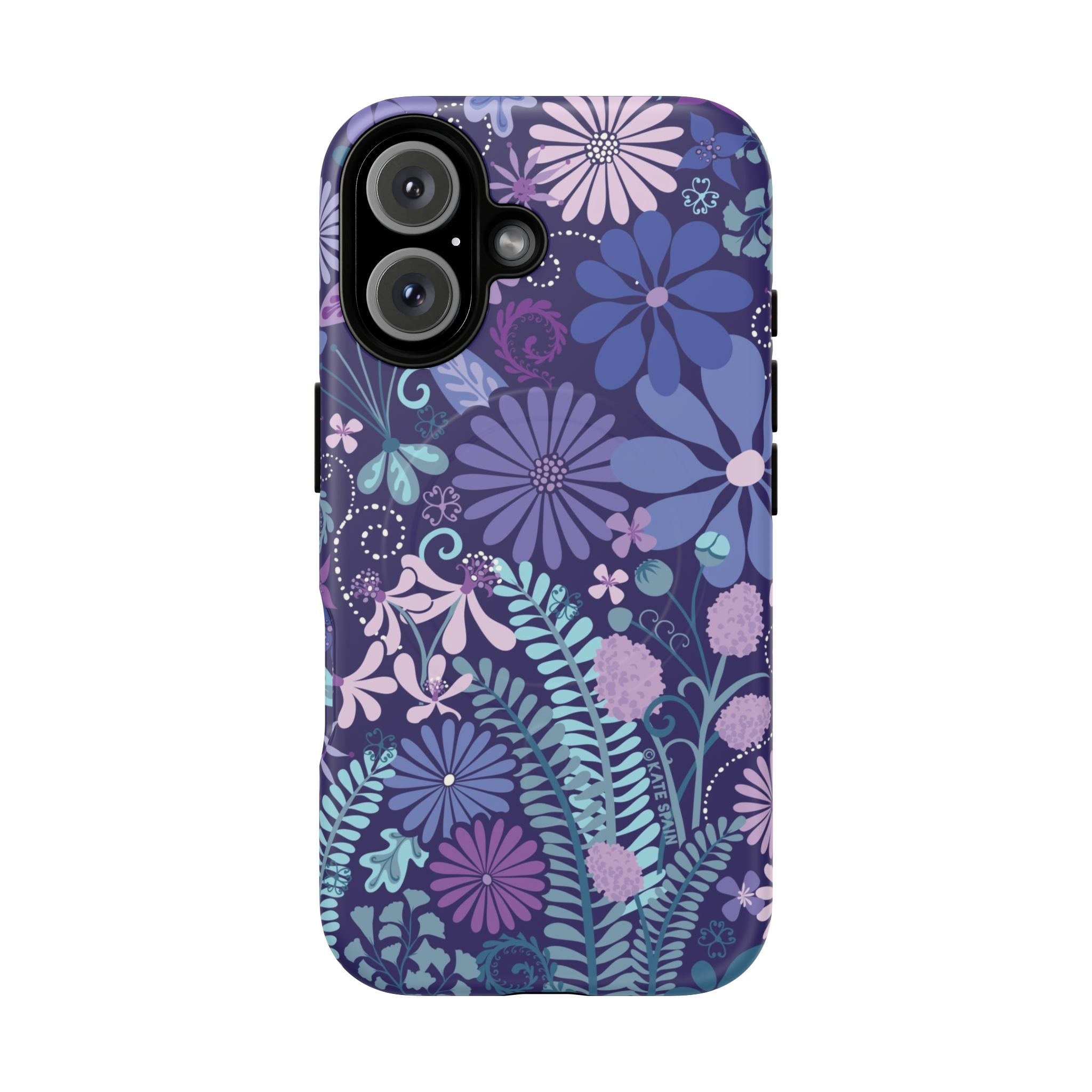 Terrain Night MagSafe iPhone 16 Case – Matte | navy, purple, aqua botanical woodland floral print