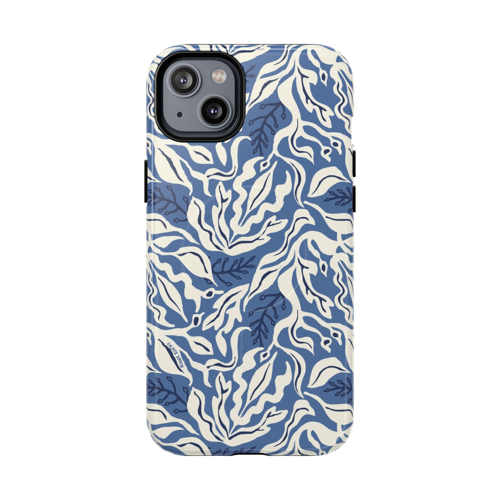 Ocean Tides MagSafe iPhone 14 Plus Case – Glossy | blue and white tidal bed ocean print