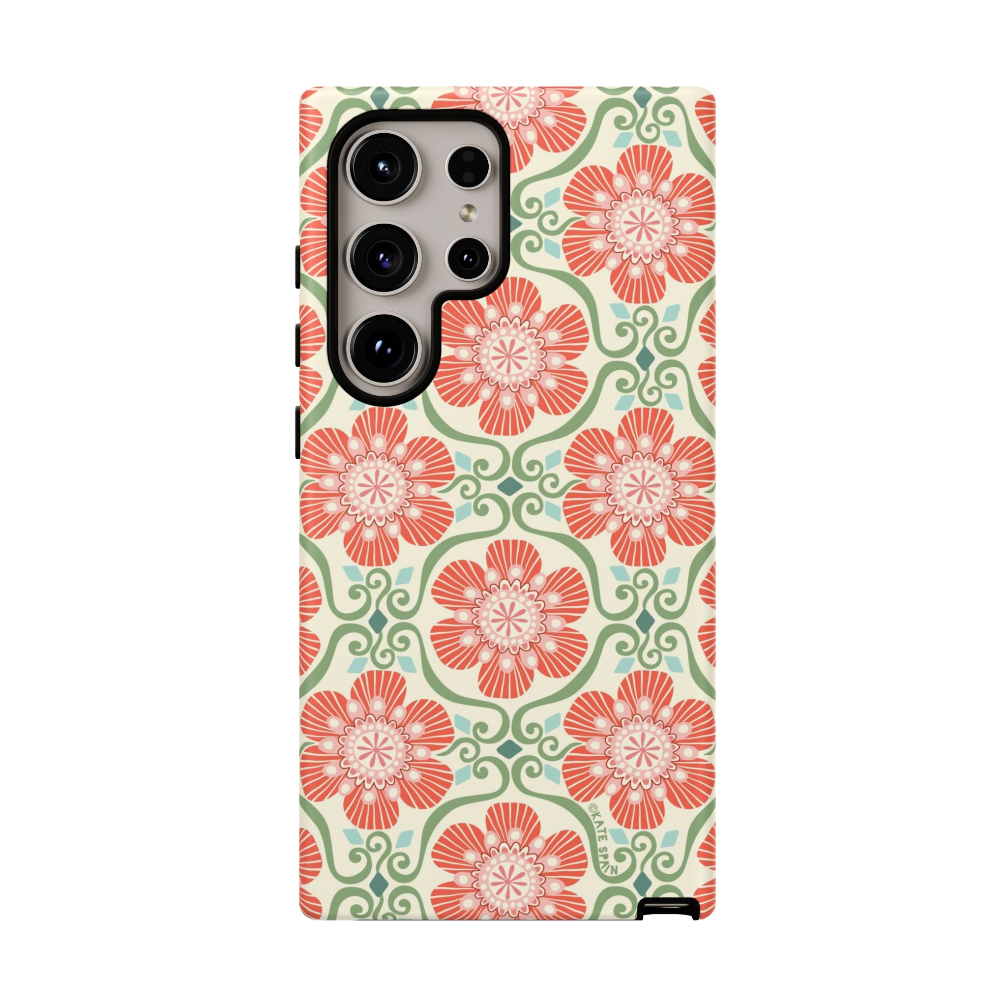 Luxury Barcelona Flowers Samsung Galaxy S24 Ultra Case – Glossy | cream, coral, sage botanical floral print