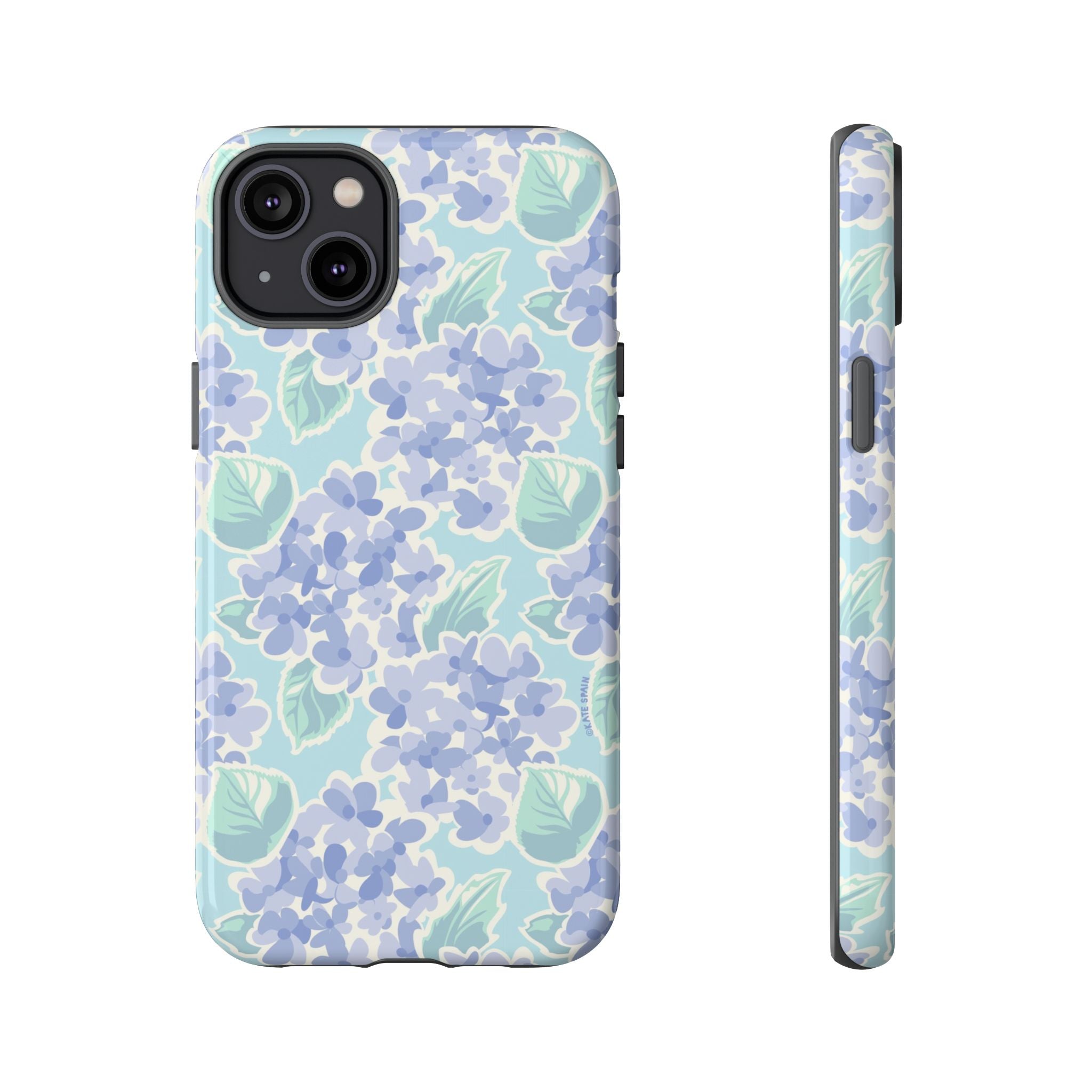 Nantucket Hydrangea Tough iPhone 14 Plus Case – Glossy | white, lavender, mint watercolor hydrangea print