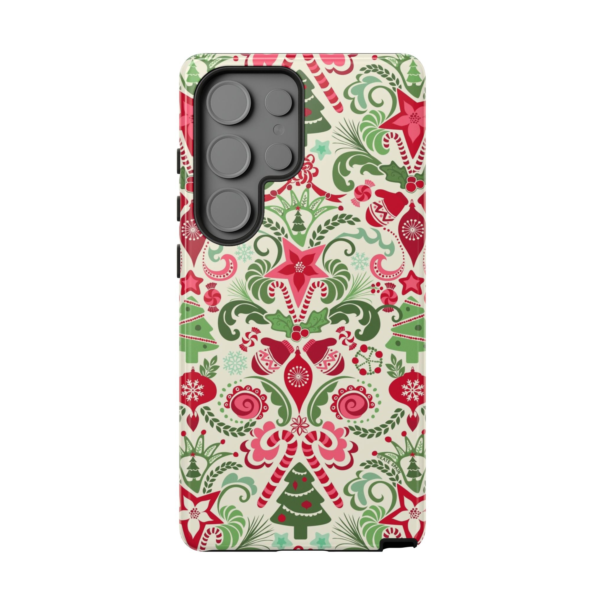 Luxury Wonderland Samsung Galaxy S25 Ultra Case – Glossy | cream, red, green ornate damask Christmas floral print