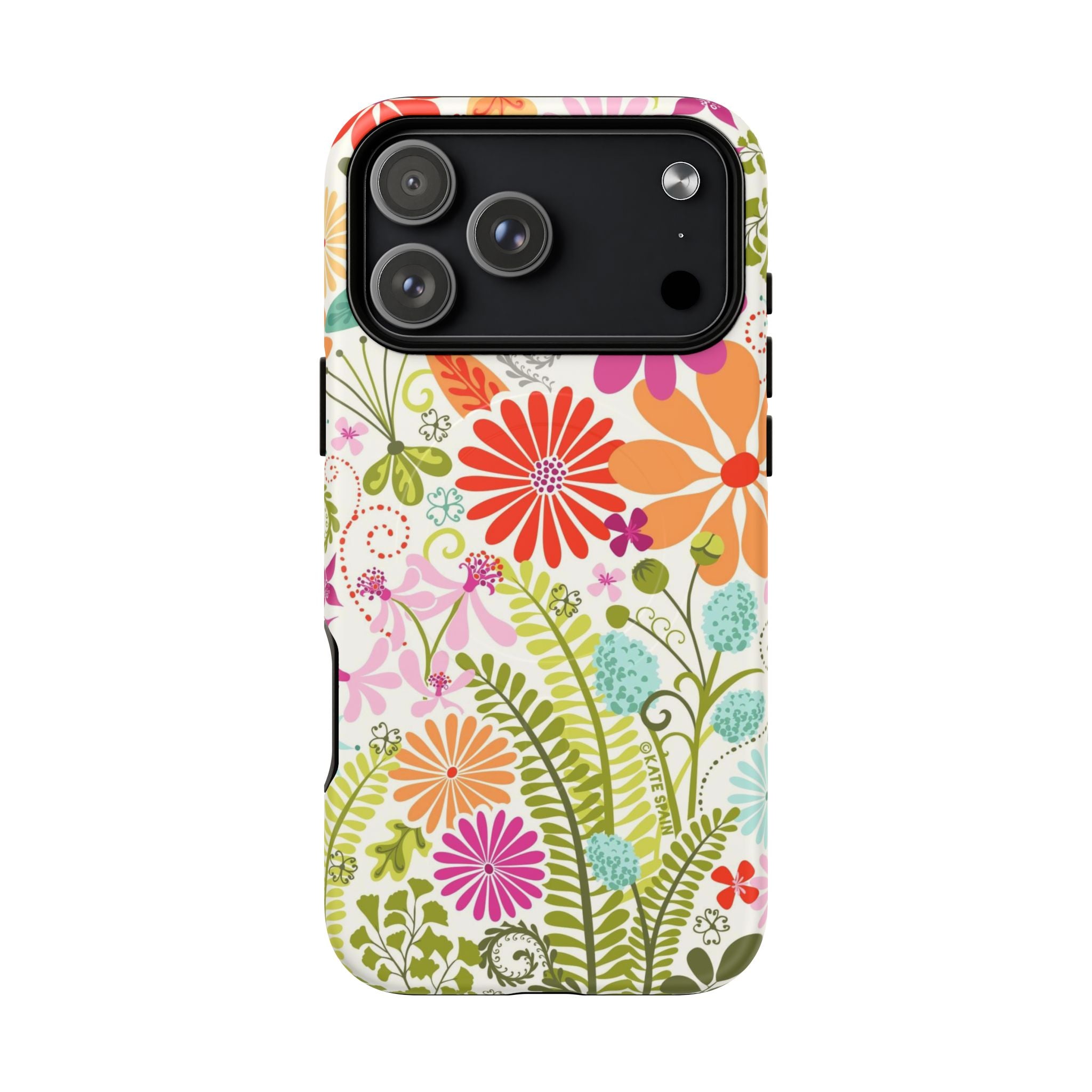 Terrain Day MagSafe iPhone 17 Pro Max Case – Matte | white, magenta, coral botanical woodland floral print