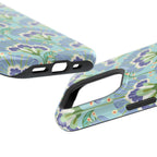 Lantern Flower MagSafe iPhone 16 Pro Max Case – Glossy angled view | aqua, periwinkle, green botanical lantern floral print MagSafe compatible, dual-layer protection