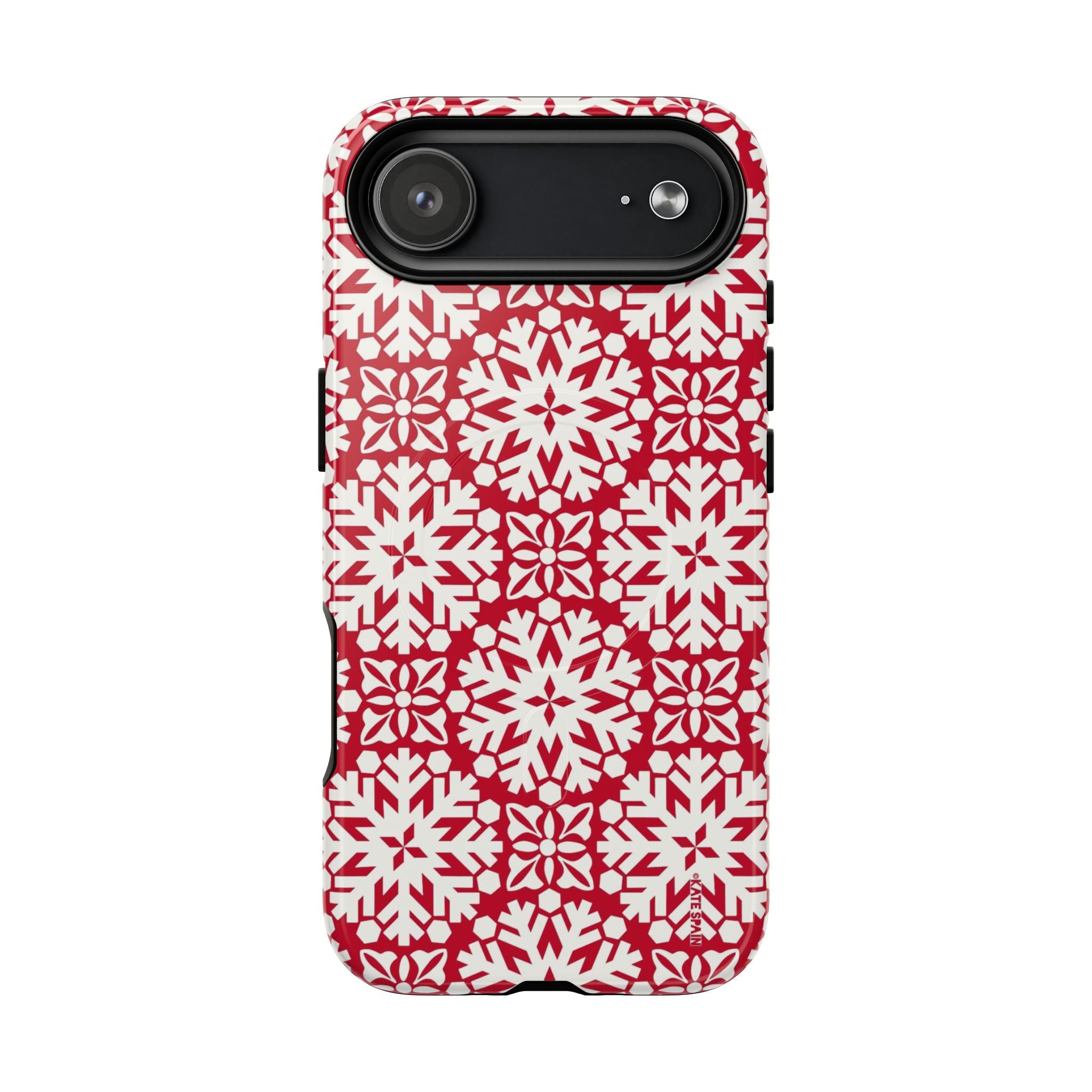 Flurry MagSafe iPhone 17 Air Case – Glossy | red and cream geometric snowflake tile print