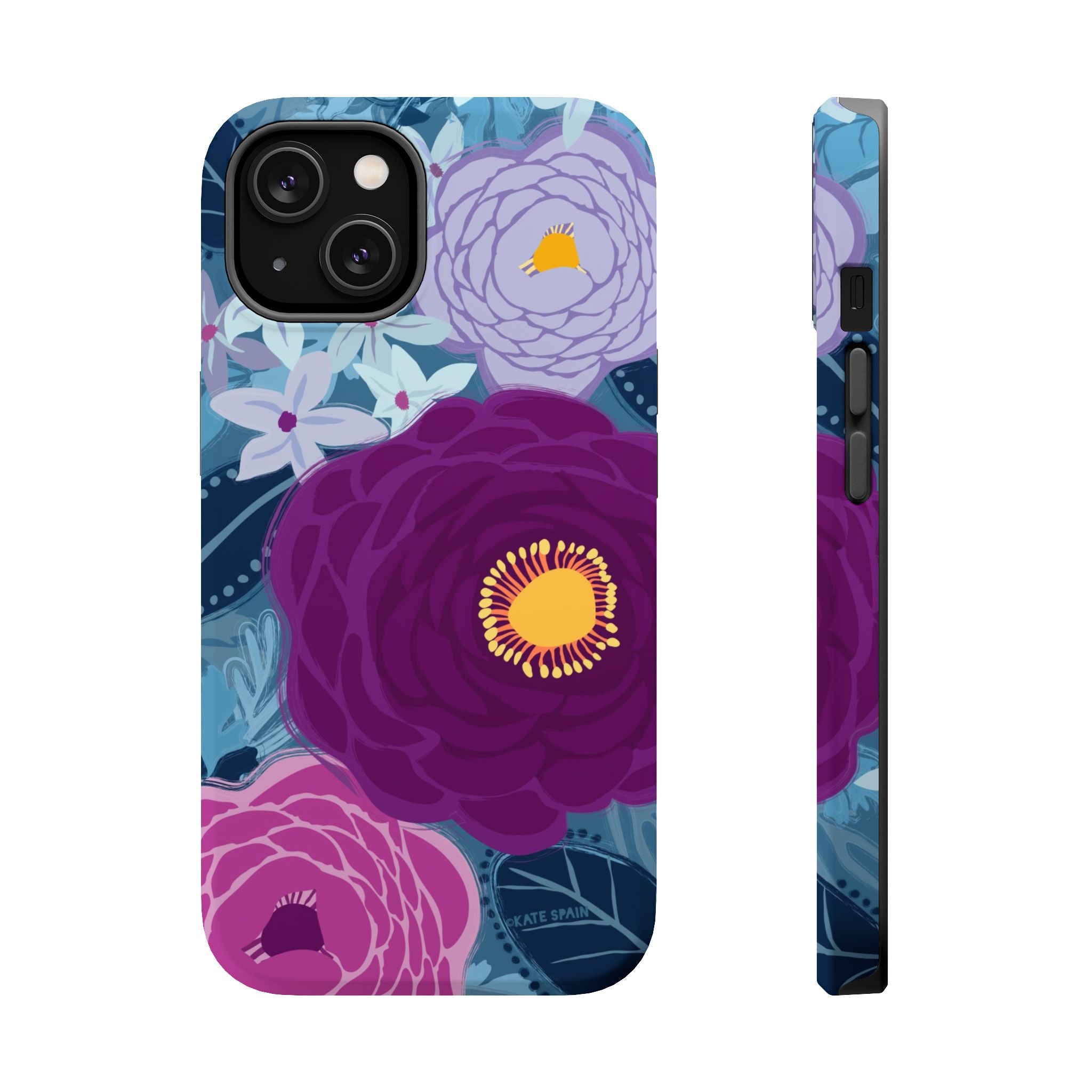 Bloomerie MagSafe iPhone 14 Case – Matte | navy, purple, magenta botanical peony floral print