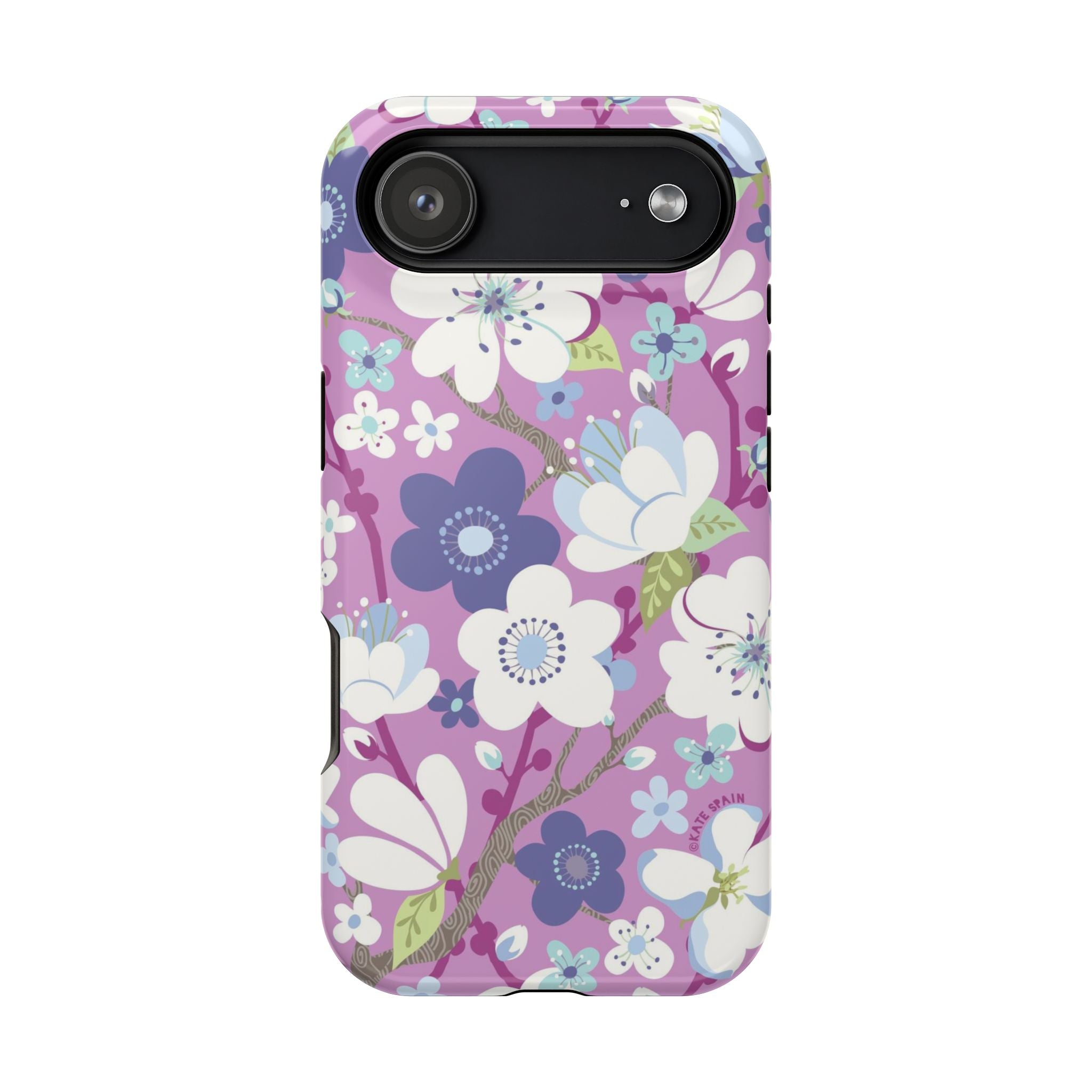 Luxury Cherry Blossom MagSafe iPhone 17 Air Case – Glossy | mauve, purple, blue, white cherry blossom print