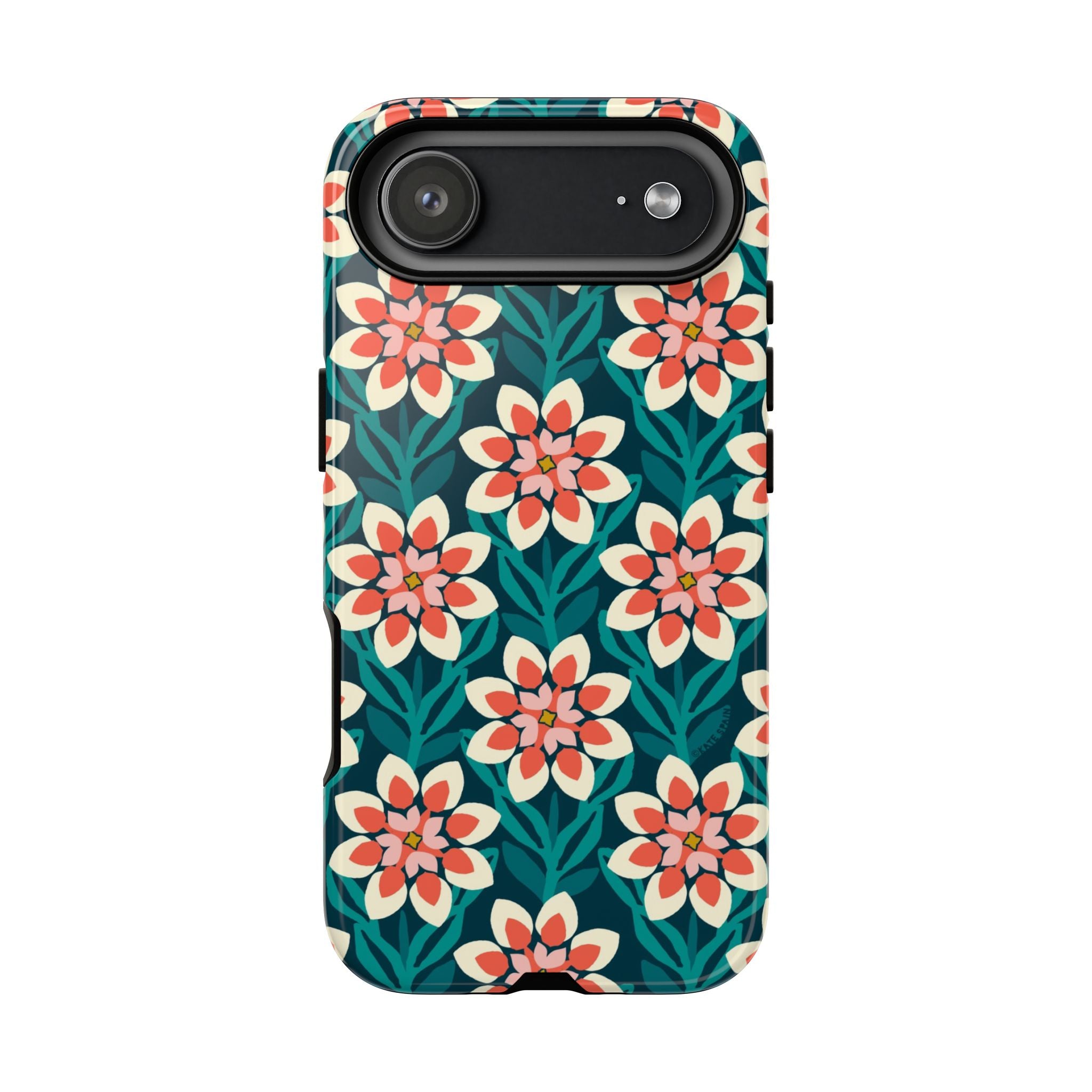 Modern Dahlia Tough iPhone 17 Air Case – Glossy | teal, coral, cream geometric dahlia floral print