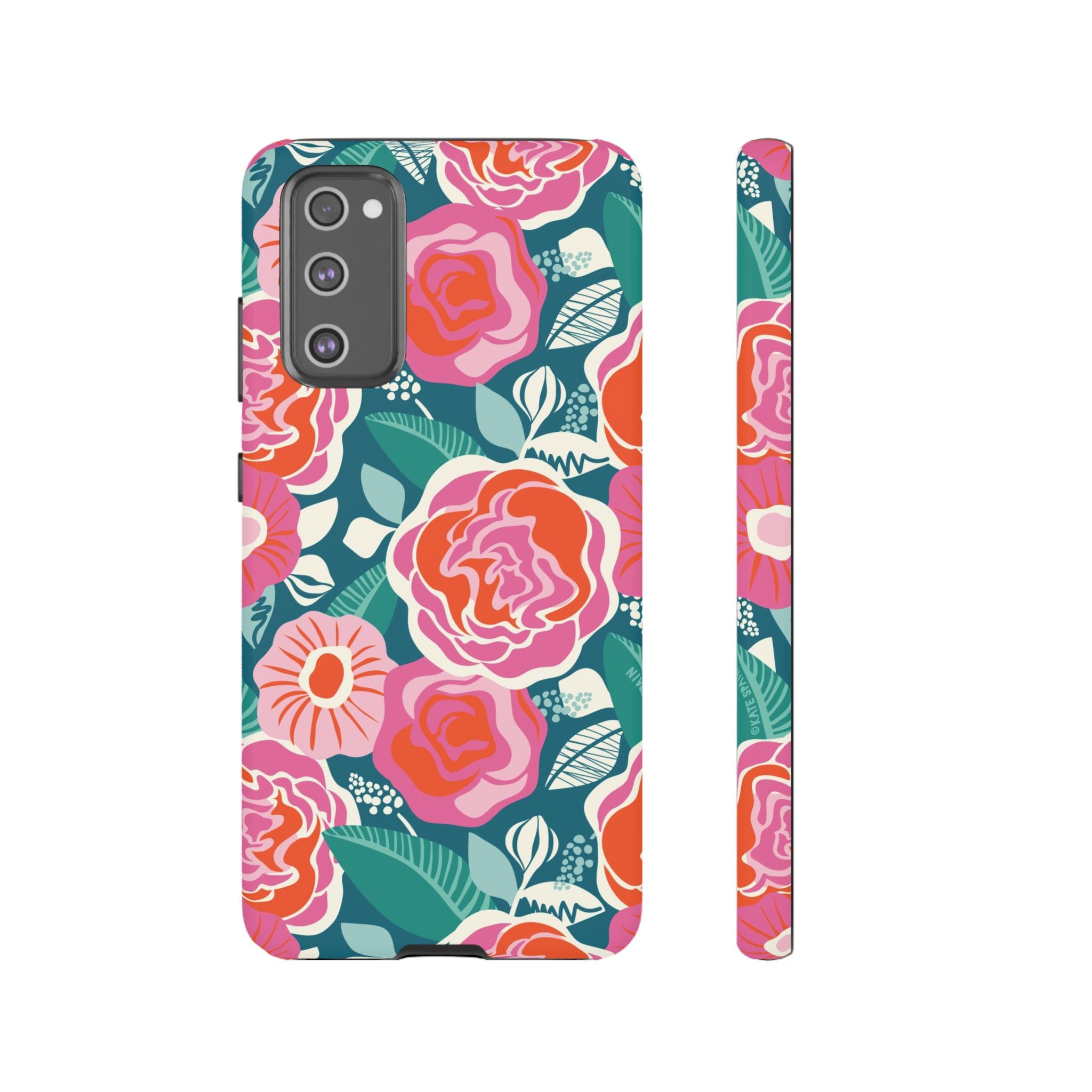 Luxury Tea Rose Teal Samsung Galaxy S20 FE Case – Matte | teal, coral, pink botanical rose floral print