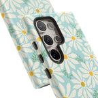 Luxury Daisies Samsung Galaxy S24 Ultra Case – close-up detail of 5 lenses in case | white, yellow, aqua daisy floral print