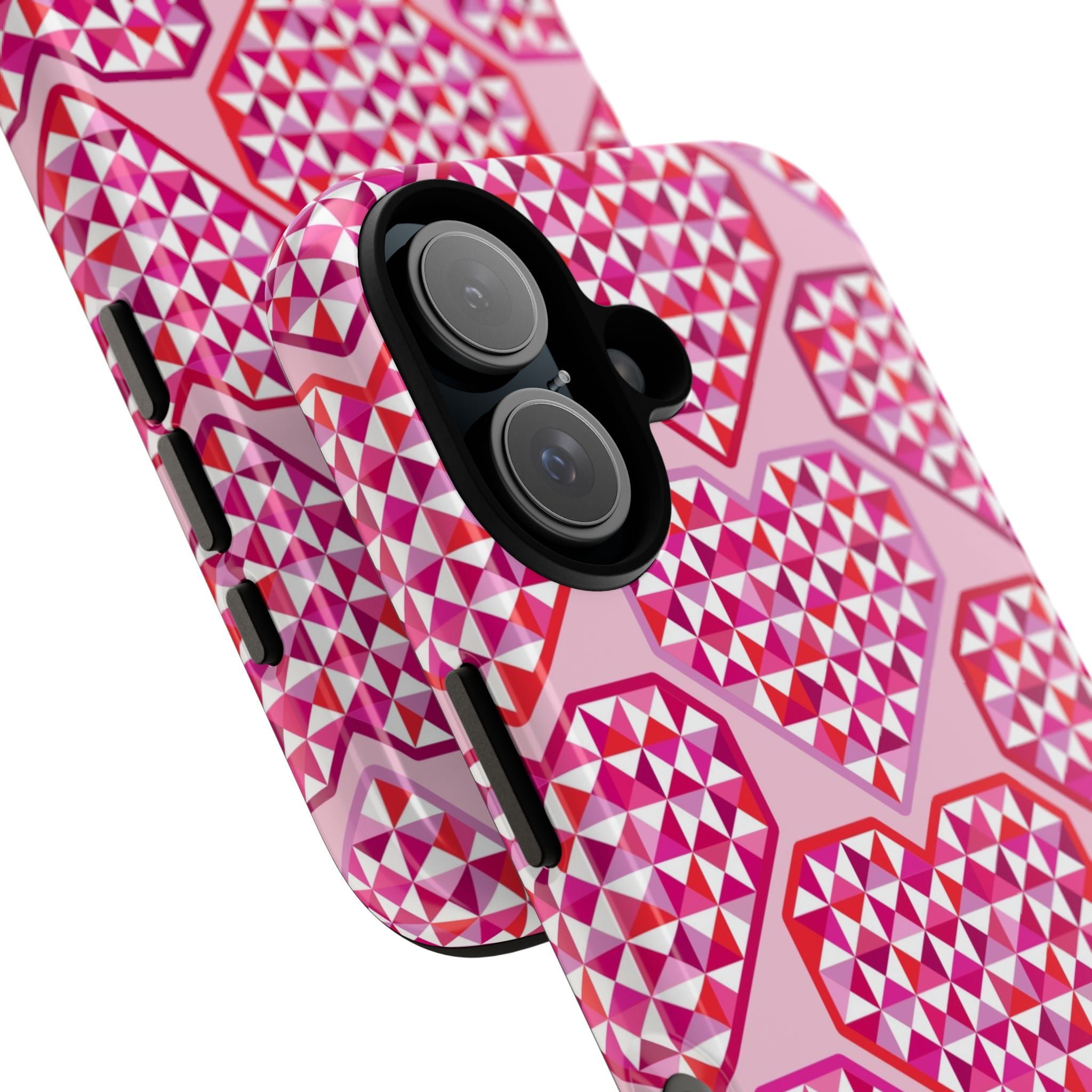Pink Pyramid Heart Tough iPhone Case – blush, pink, magenta, red geometric pyramid heart print