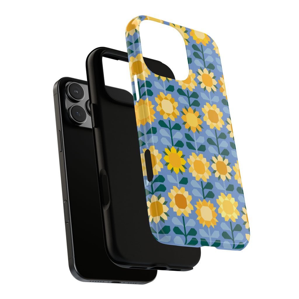 Sunflowers Tough iPhone 16 Pro Max Case – Glossy | exploded side view showing dual-layer construction
