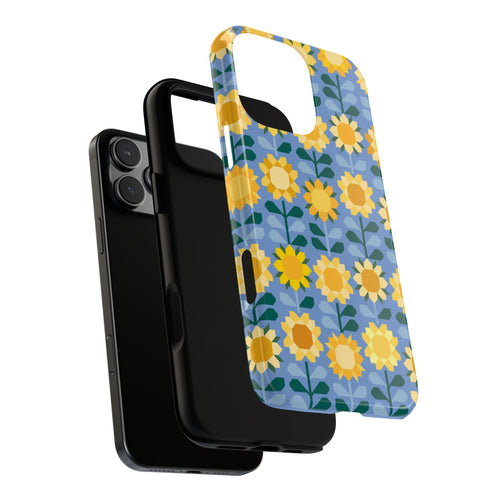 Sunflowers Tough iPhone 16 Pro Max Case – Glossy | exploded side view showing dual-layer construction