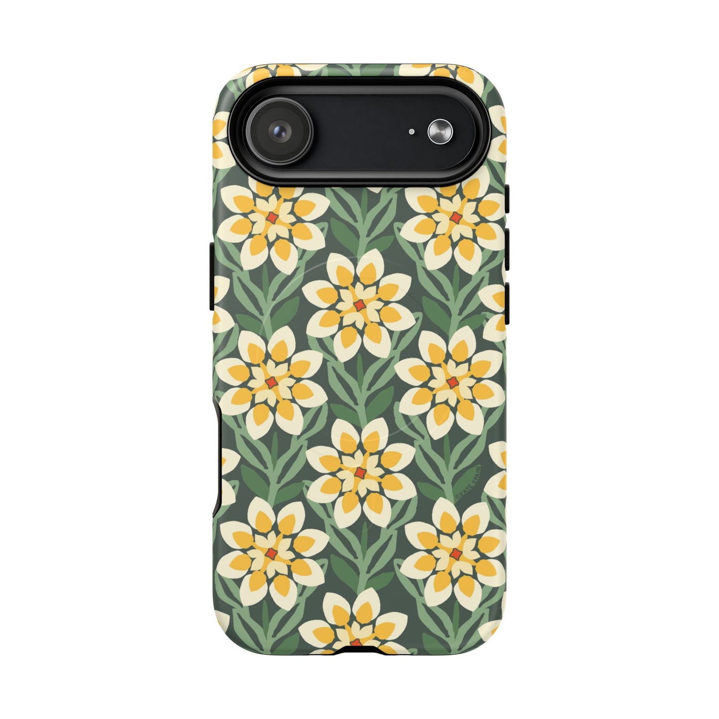 Modern Dahlia MagSafe iPhone Case - Yellow Green Allover Pattern