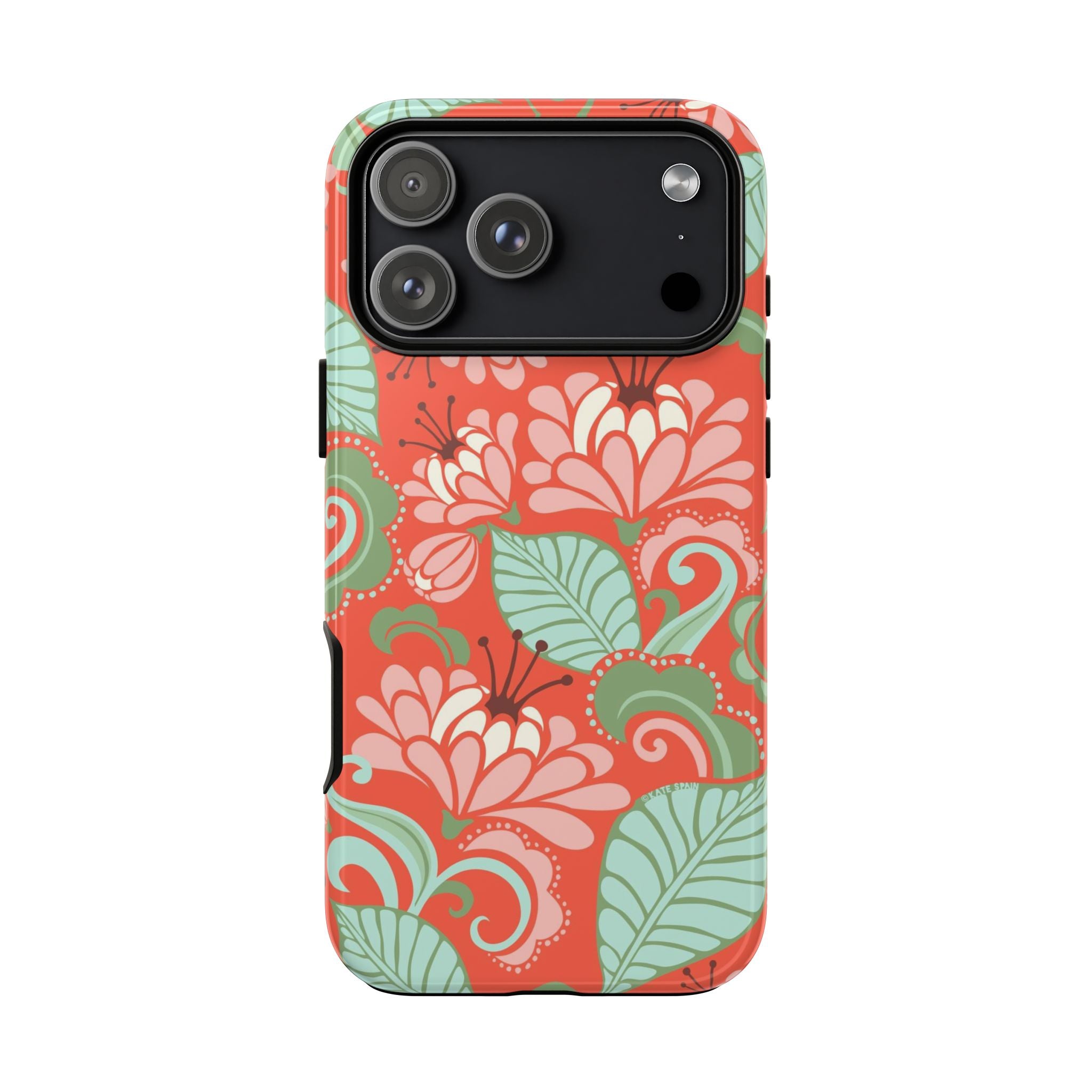 Sarabande Tough iPhone 17 Pro Max Case – Glossy | coral, pink, cream, green botanical floral print